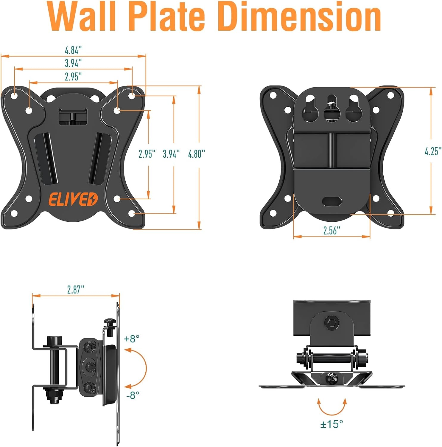 image:imageELIVED TV Wall Mount Small Monitor Mount Bracket with Adjustable Tilt Swivel for Most 1330 Inch LED LCD OLED TVs Single Stud Perfect Center Design VESA Size Up to 100x100mm and Holds up to 33 lbs