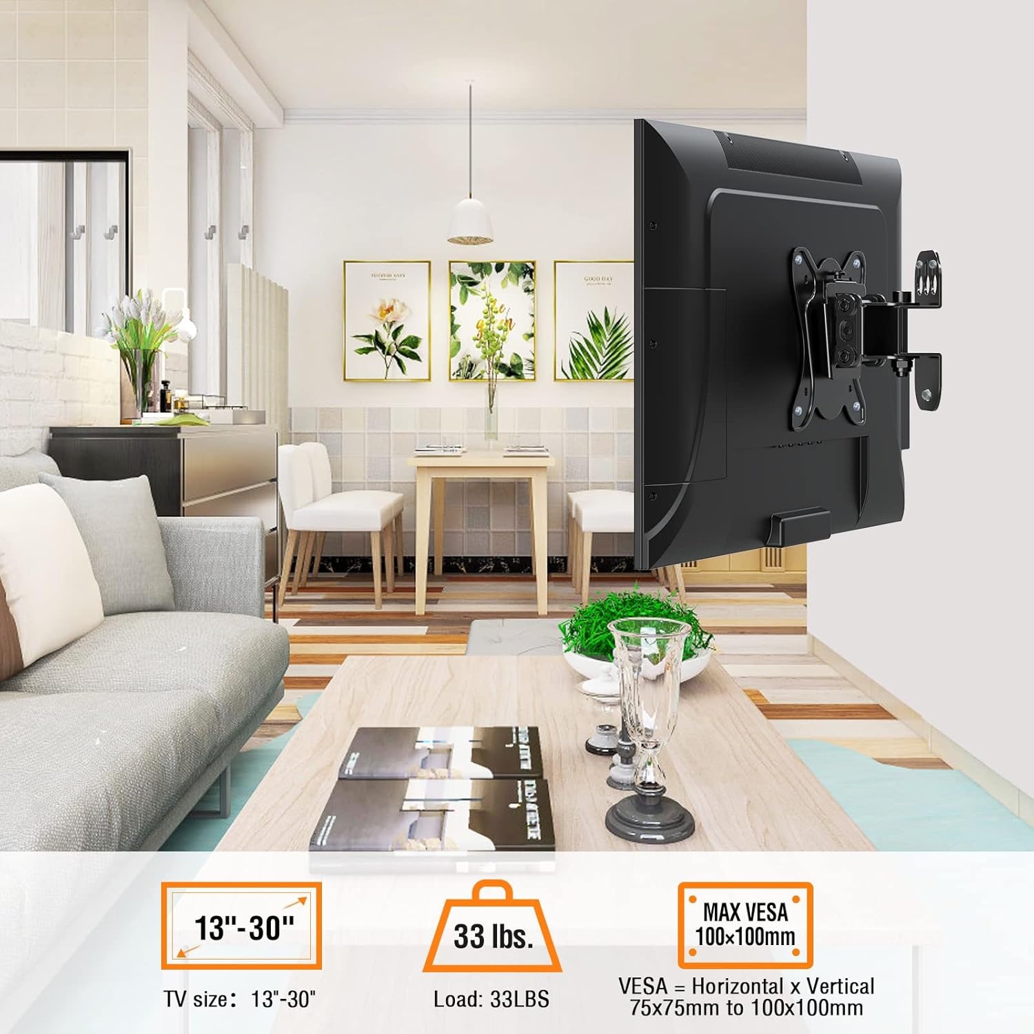 image:imageELIVED TV Wall Mount Small Monitor Mount Bracket with Adjustable Tilt Swivel for Most 1330 Inch LED LCD OLED TVs Single Stud Perfect Center Design VESA Size Up to 100x100mm and Holds up to 33 lbs