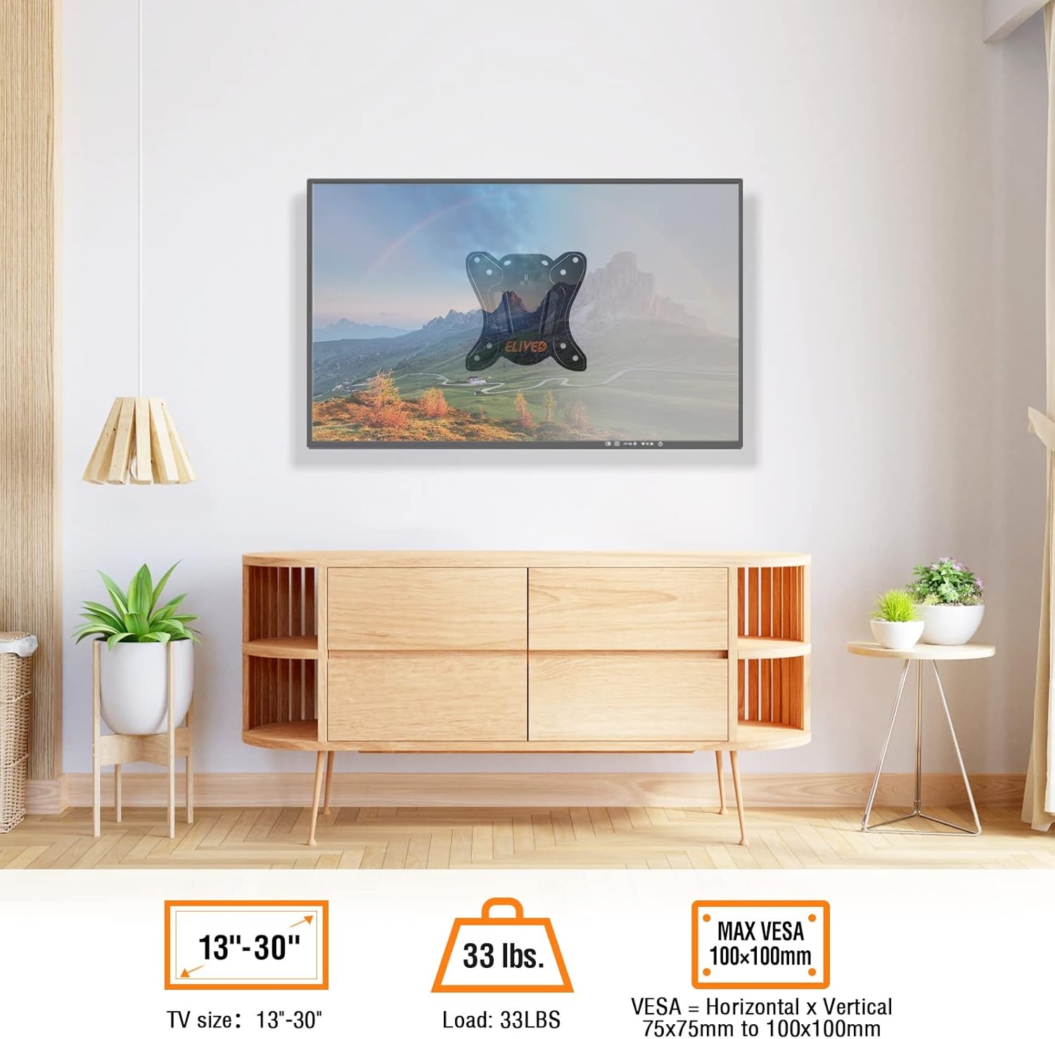 image:imageELIVED TV Wall Mount Small Monitor Mount Bracket with Adjustable Tilt Swivel for Most 1330 Inch LED LCD OLED TVs Single Stud Perfect Center Design VESA Size Up to 100x100mm and Holds up to 33 lbs