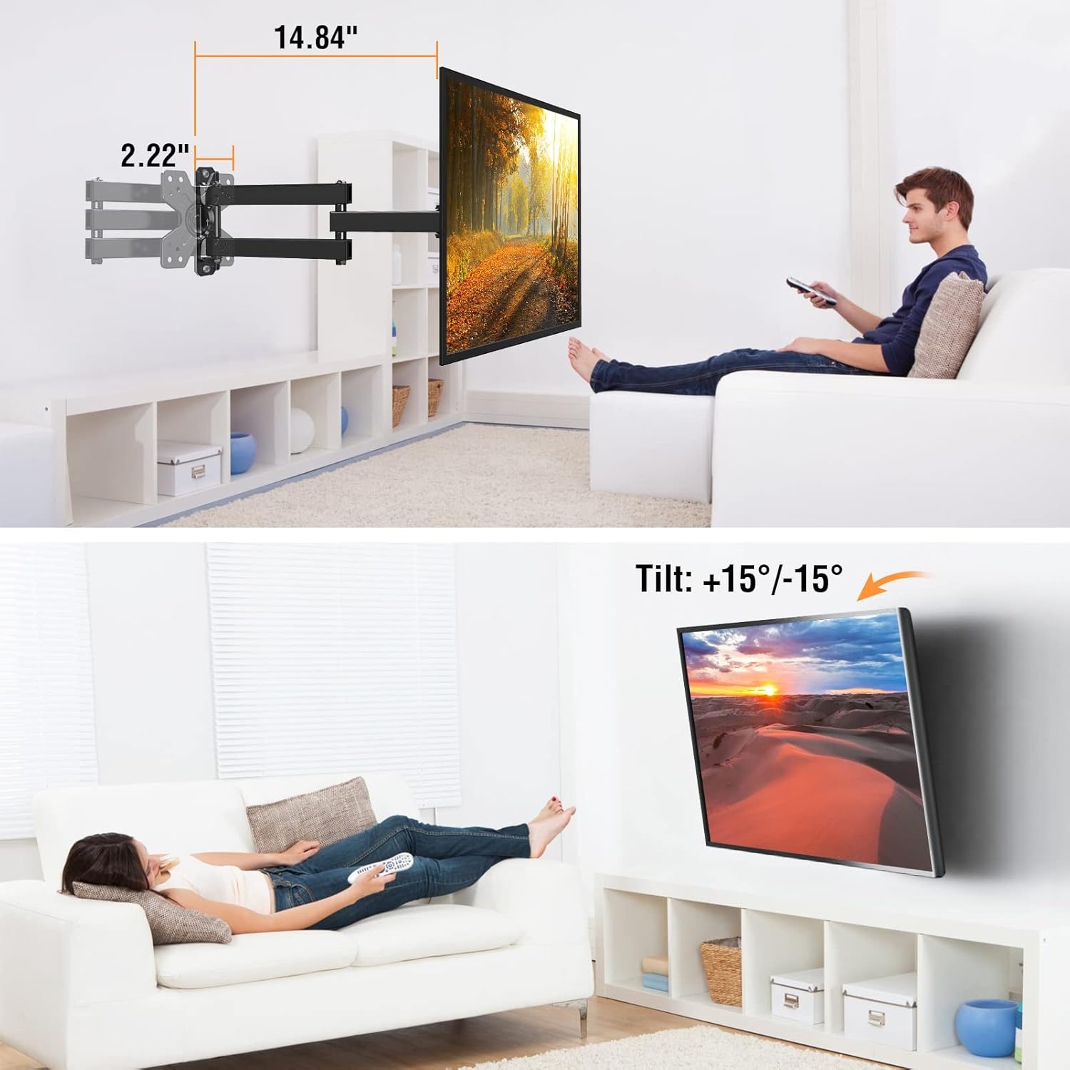 image:imageELIVED TV Wall Mount for Most 1330 inch TVs and Monitors Swivel and Tilt Full Motion TV Mount Brackets Rotation Articulating Extension Arm Single Stud for Corner Max VESA 100x100mm 33 lbs