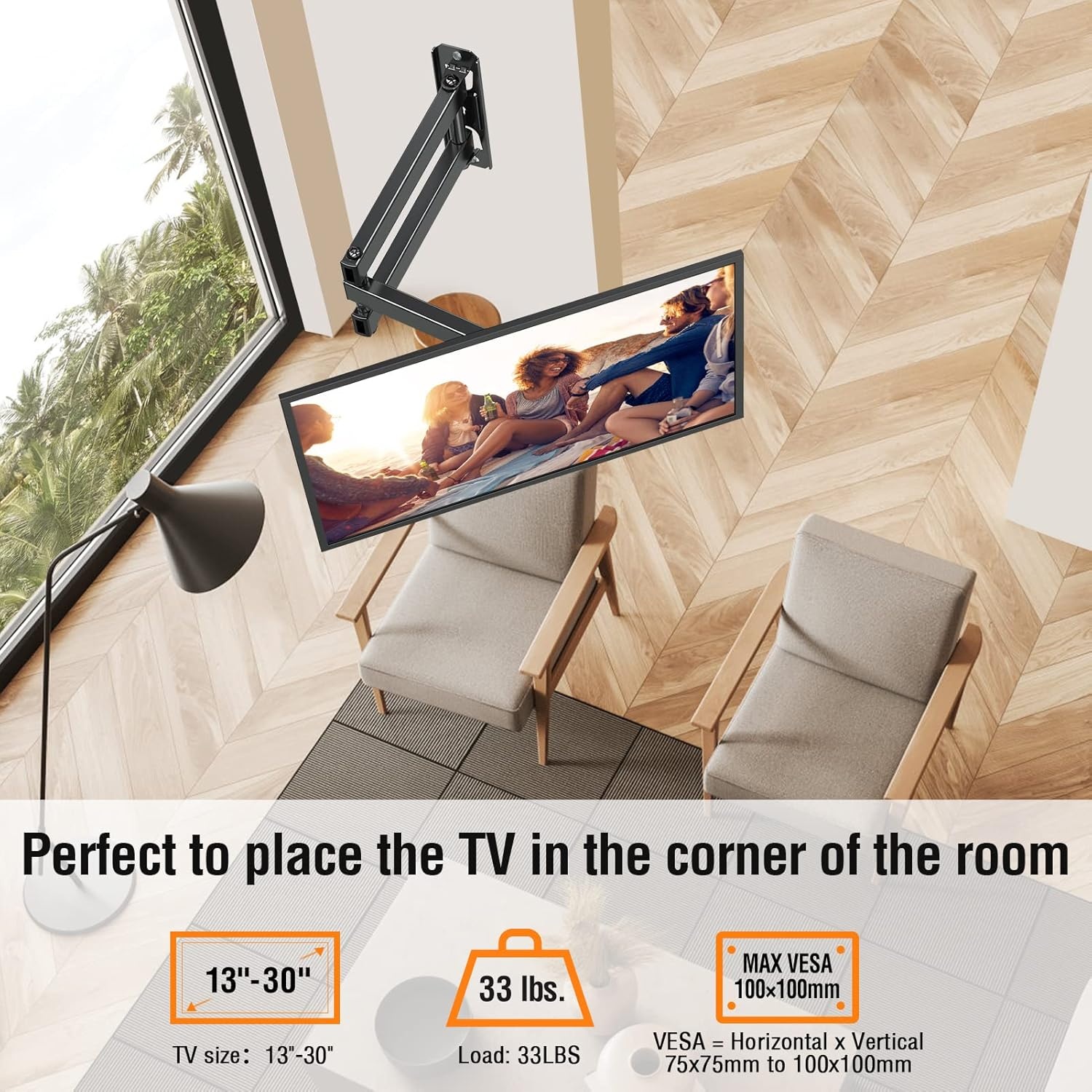 image:imageELIVED TV Wall Mount for Most 1330 inch TVs and Monitors Swivel and Tilt Full Motion TV Mount Brackets Rotation Articulating Extension Arm Single Stud for Corner Max VESA 100x100mm 33 lbs