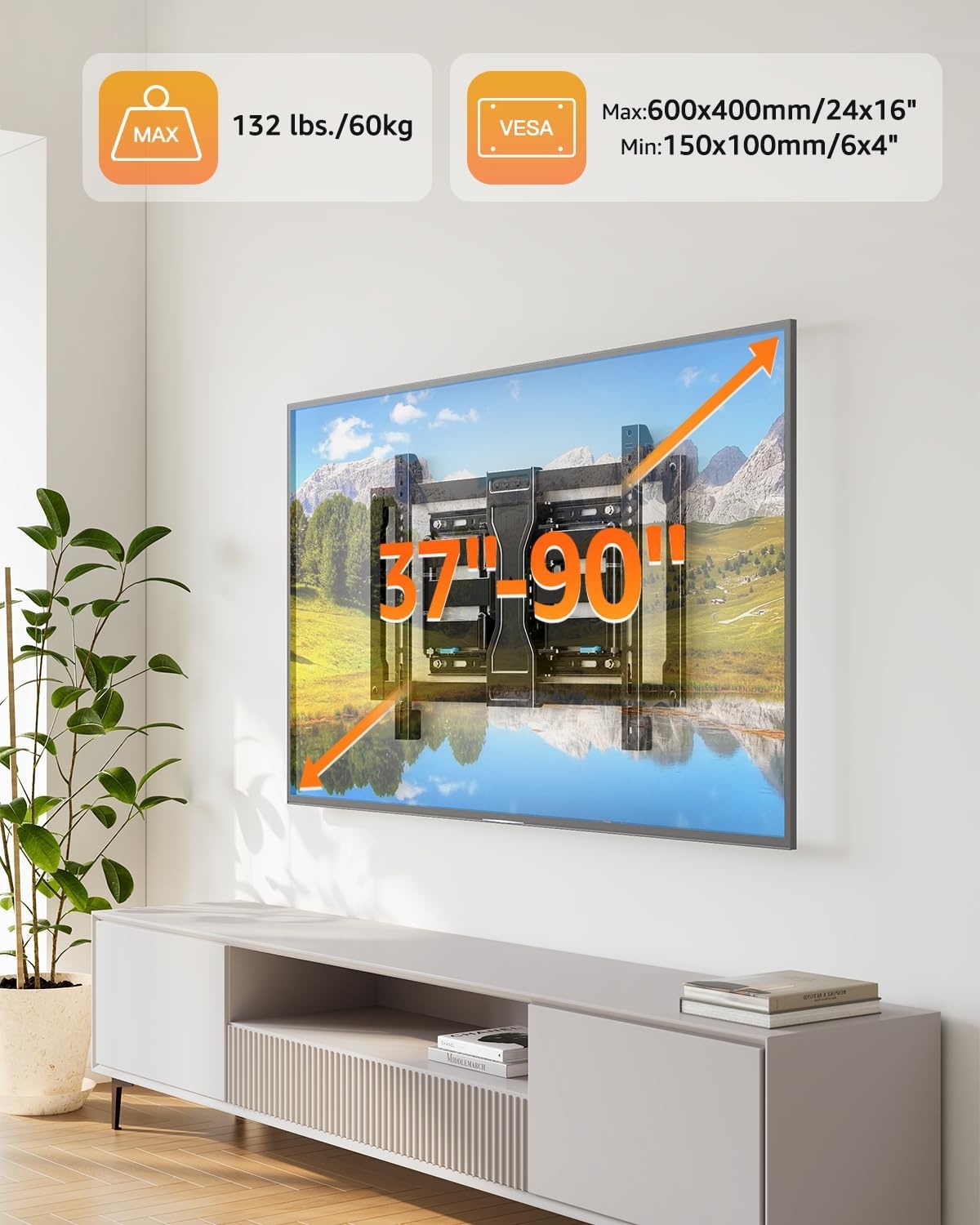 image:imageELIVED TV Wall Mount for Most 2660 Inch TVs Swivel and Tilt Full Motion TV Mount with Single Stud Perfect Center Design Wall Mount Bracket Max VESA 400x400mm Corner Mount Holds up to 77 lbsMotion 3790 TV