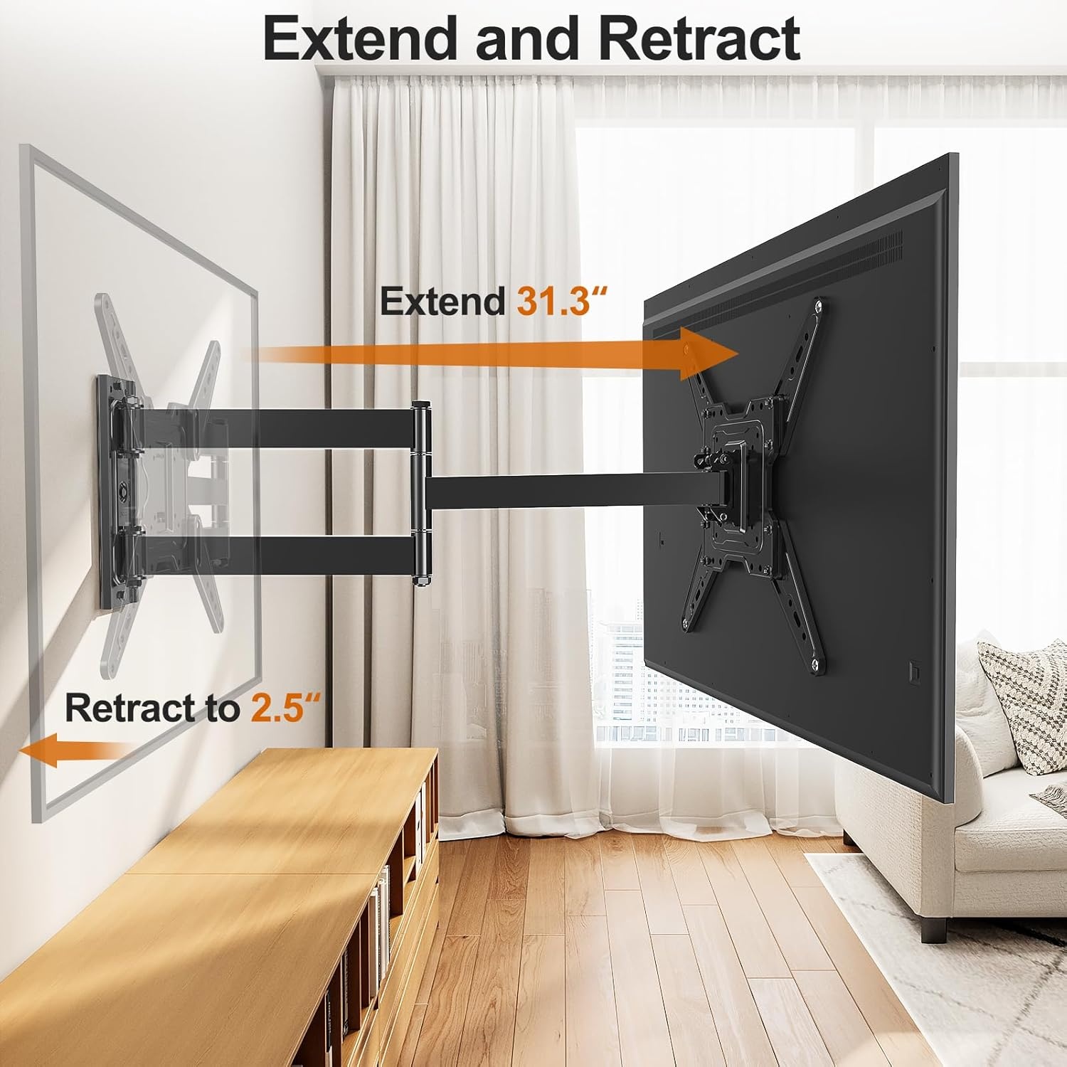 image:imageELIVED TV Wall Mount for Most 2660 Inch TVs Swivel and Tilt Full Motion TV Mount with Single Stud Perfect Center Design Wall Mount Bracket Max VESA 400x400mm Corner Mount Holds up to 77 lbsLong Arm 313 TV 3265