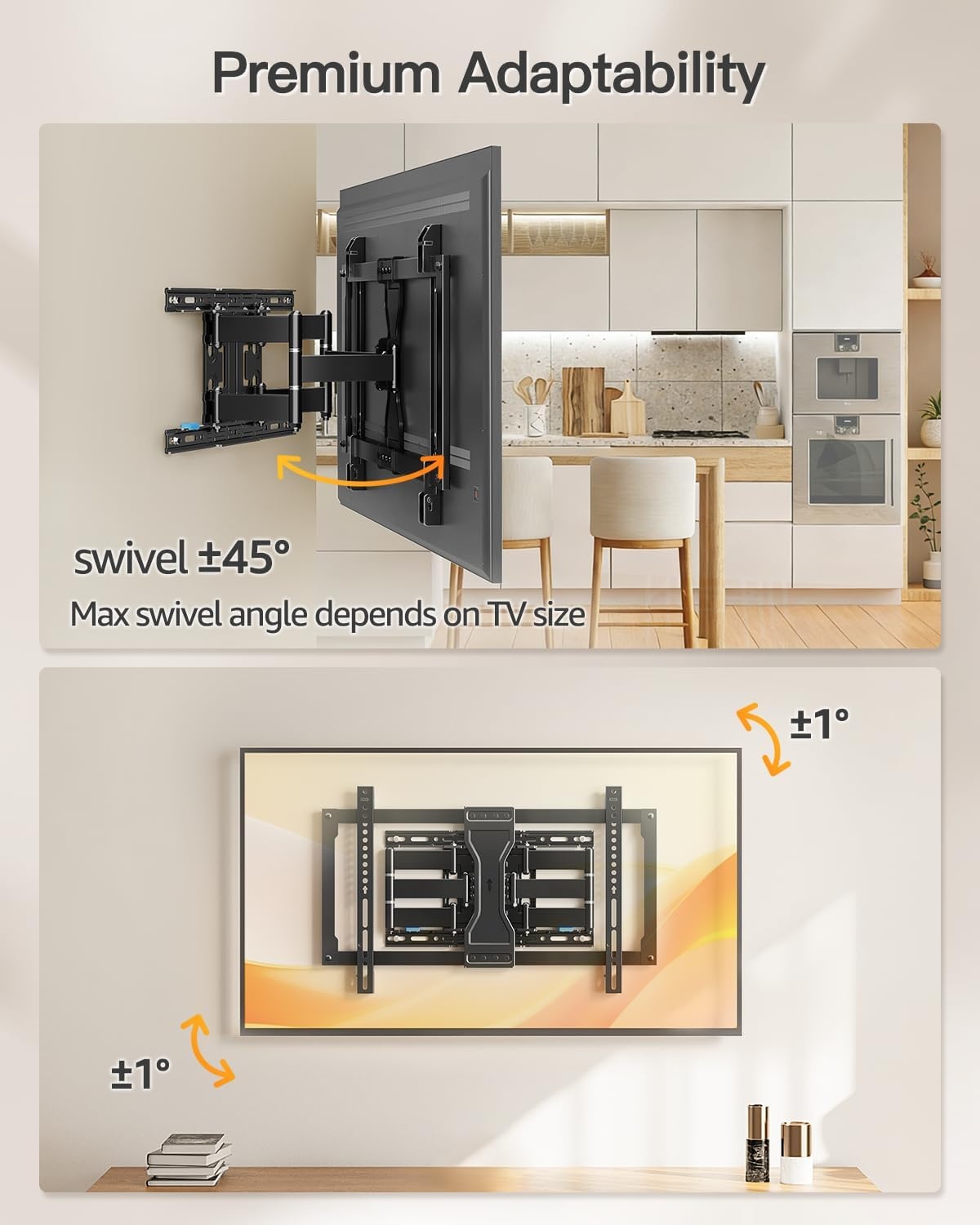 image:imageELIVED TV Wall Mount for Most 2660 Inch TVs Swivel and Tilt Full Motion TV Mount with Single Stud Perfect Center Design Wall Mount Bracket Max VESA 400x400mm Corner Mount Holds up to 77 lbsMotion 3790 TV