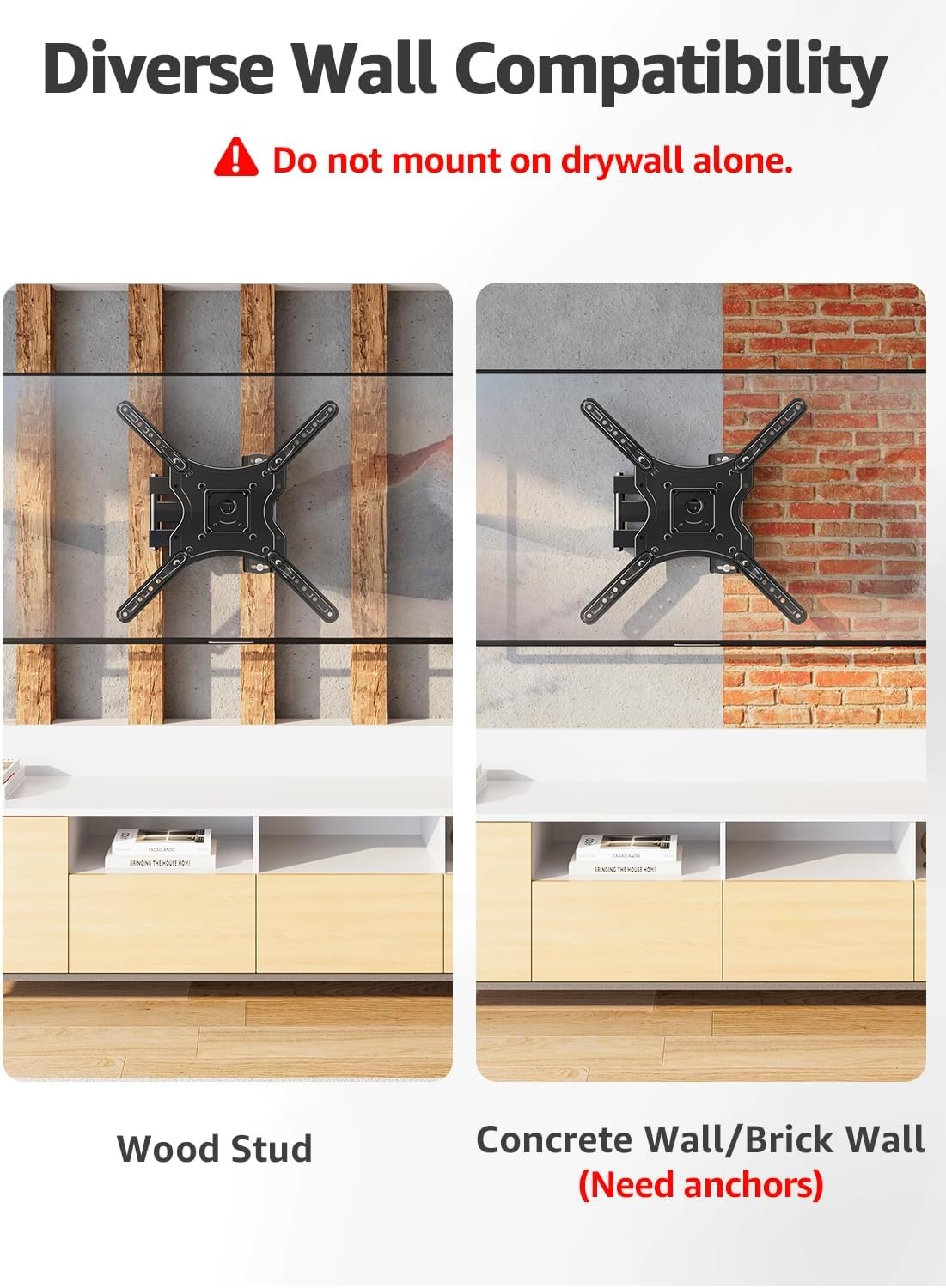 image:imageELIVED TV Wall Mount for Most 2660 Inch TVs Swivel and Tilt Full Motion TV Mount with Single Stud Perfect Center Design Wall Mount Bracket Max VESA 400x400mm Corner Mount Holds up to 77 lbsArm 16 TV 2660