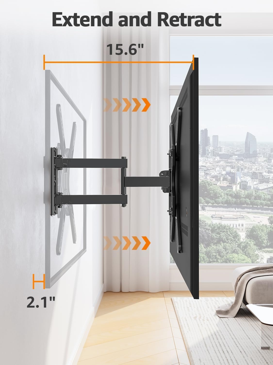 image:imageELIVED TV Wall Mount for Most 2660 Inch TVs Swivel and Tilt Full Motion TV Mount with Single Stud Perfect Center Design Wall Mount Bracket Max VESA 400x400mm Corner Mount Holds up to 77 lbsArm 16 TV 2660