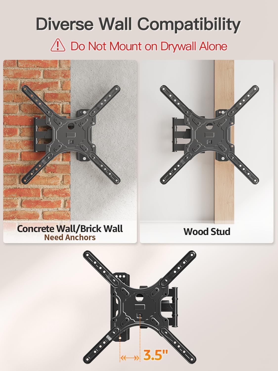 image:imageELIVED TV Wall Mount for Most 2660 Inch TVs Swivel and Tilt Full Motion TV Mount with Single Stud Perfect Center Design Wall Mount Bracket Max VESA 400x400mm Corner Mount Holds up to 77 lbsArm 155 TV 2660