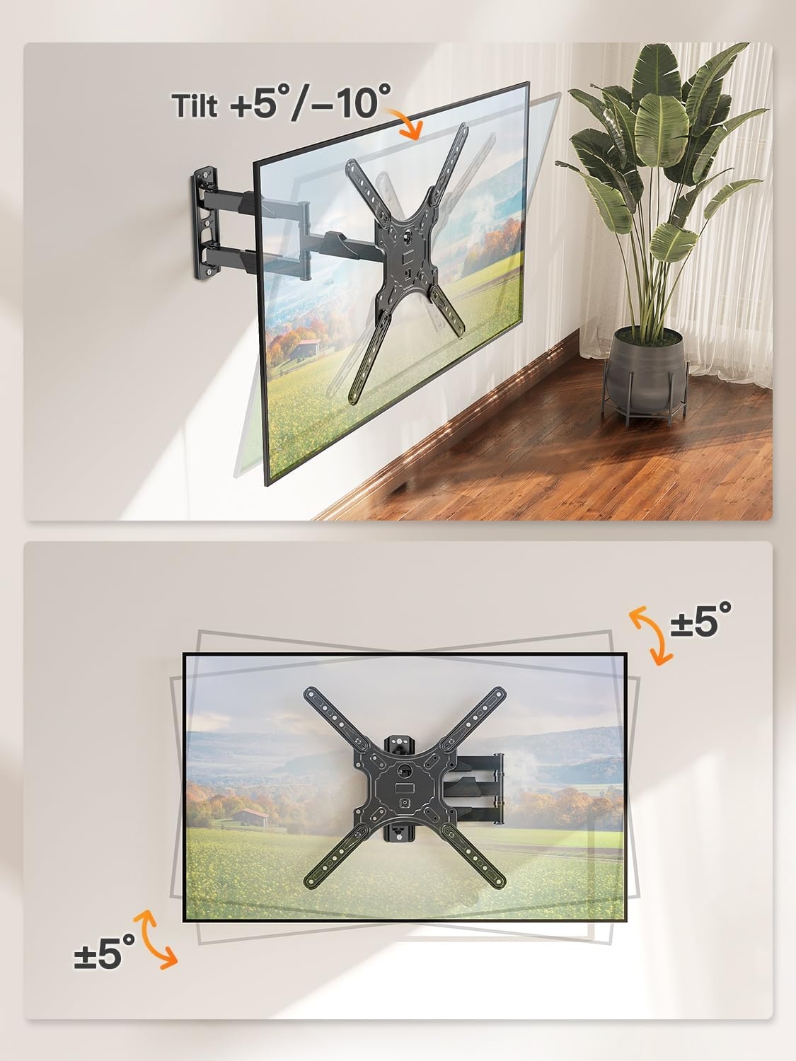 image:imageELIVED TV Wall Mount for Most 2660 Inch TVs Swivel and Tilt Full Motion TV Mount with Single Stud Perfect Center Design Wall Mount Bracket Max VESA 400x400mm Corner Mount Holds up to 77 lbsArm 155 TV 2660