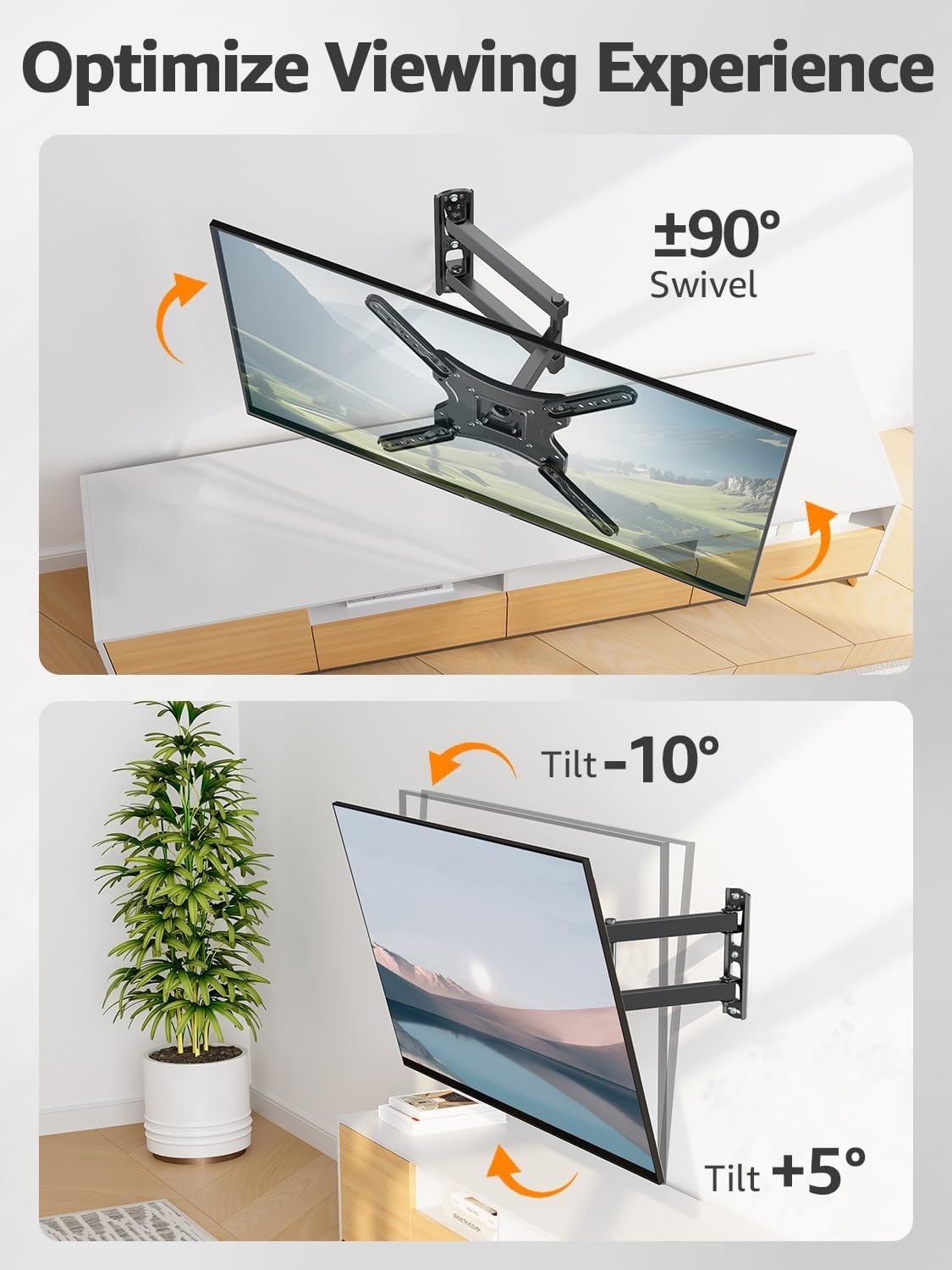 image:imageELIVED TV Wall Mount for Most 2660 Inch TVs Swivel and Tilt Full Motion TV Mount with Single Stud Perfect Center Design Wall Mount Bracket Max VESA 400x400mm Corner Mount Holds up to 77 lbsArm 16 TV 2660