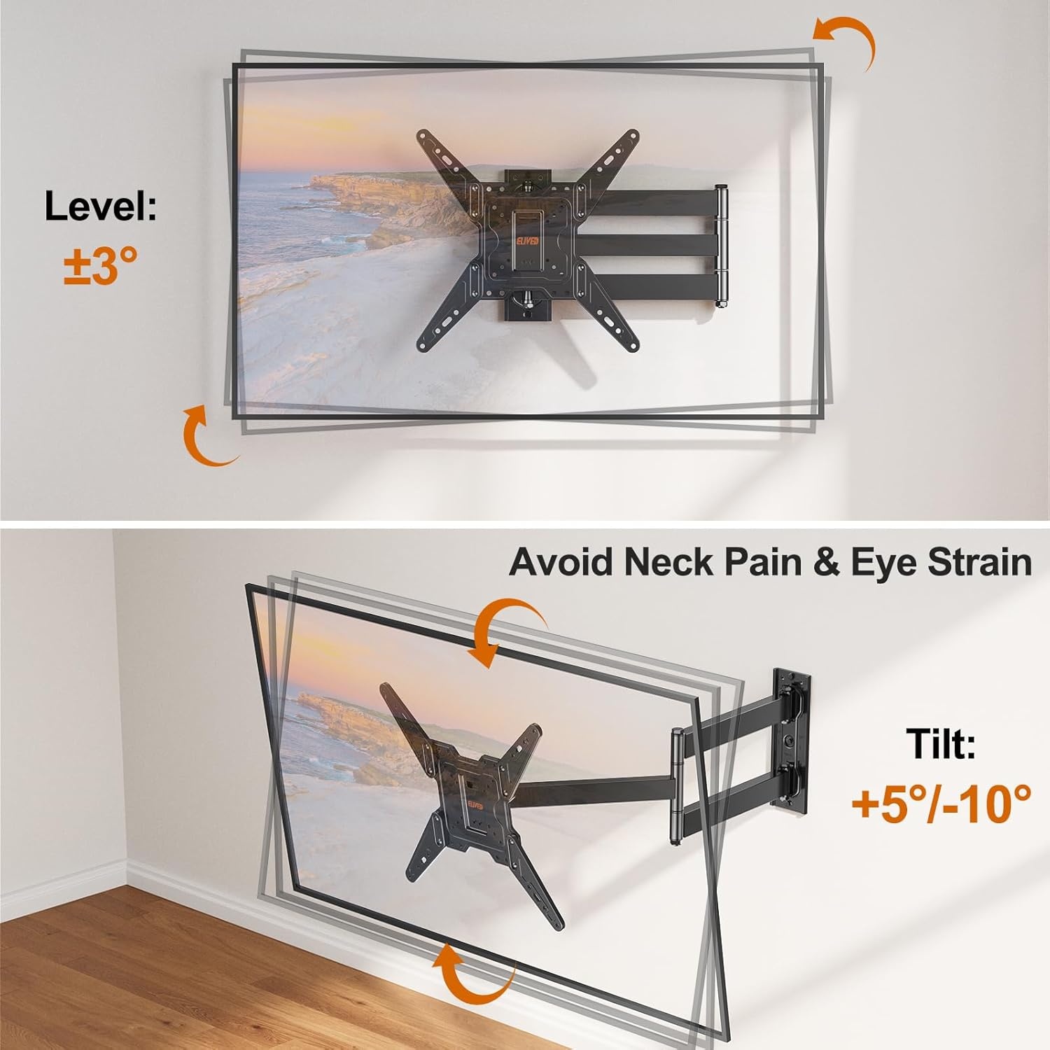 image:imageELIVED TV Wall Mount for Most 2660 Inch TVs Swivel and Tilt Full Motion TV Mount with Single Stud Perfect Center Design Wall Mount Bracket Max VESA 400x400mm Corner Mount Holds up to 77 lbsLong Arm 313 TV 3265