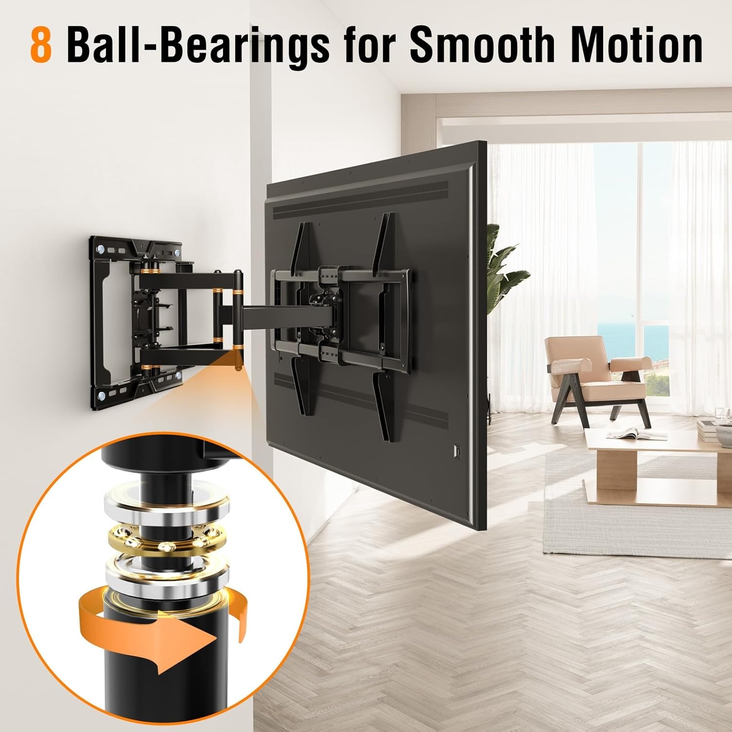 image:imageELIVED TV Wall Mount for Most 3782 Inch OLED QLED TVs 8 Ball Bearings Smooth Swivel Extend for Ultra Slim TVs Full Motion Wall Mount TV Bracket Max VESA 600x400mm 100 lbs Fits 16 Wood StudsTV 3782 Smooth Motion