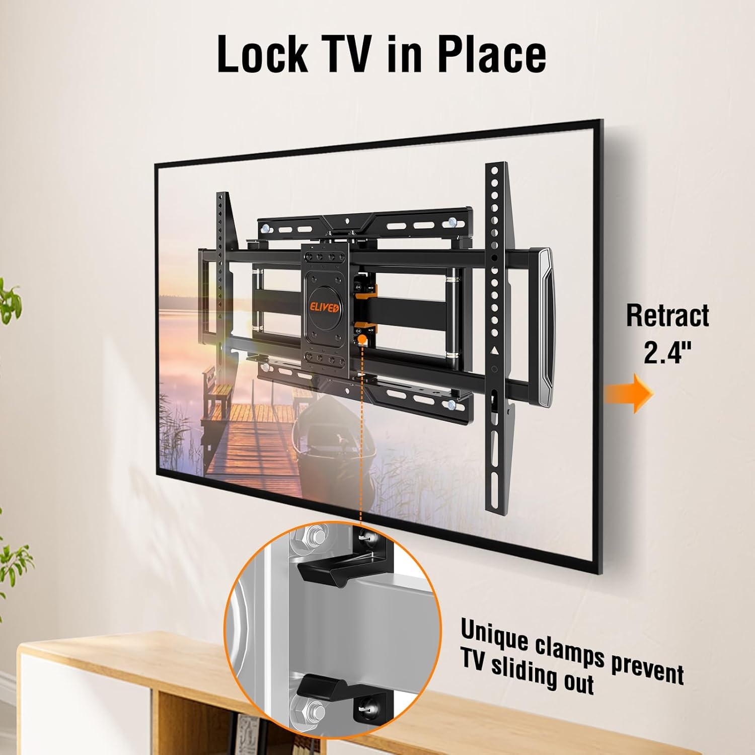 image:imageELIVED TV Wall Mount for Most 3782 Inch OLED QLED TVs 8 Ball Bearings Smooth Swivel Extend for Ultra Slim TVs Full Motion Wall Mount TV Bracket Max VESA 600x400mm 100 lbs Fits 16 Wood StudsTV 3782 Smooth Motion