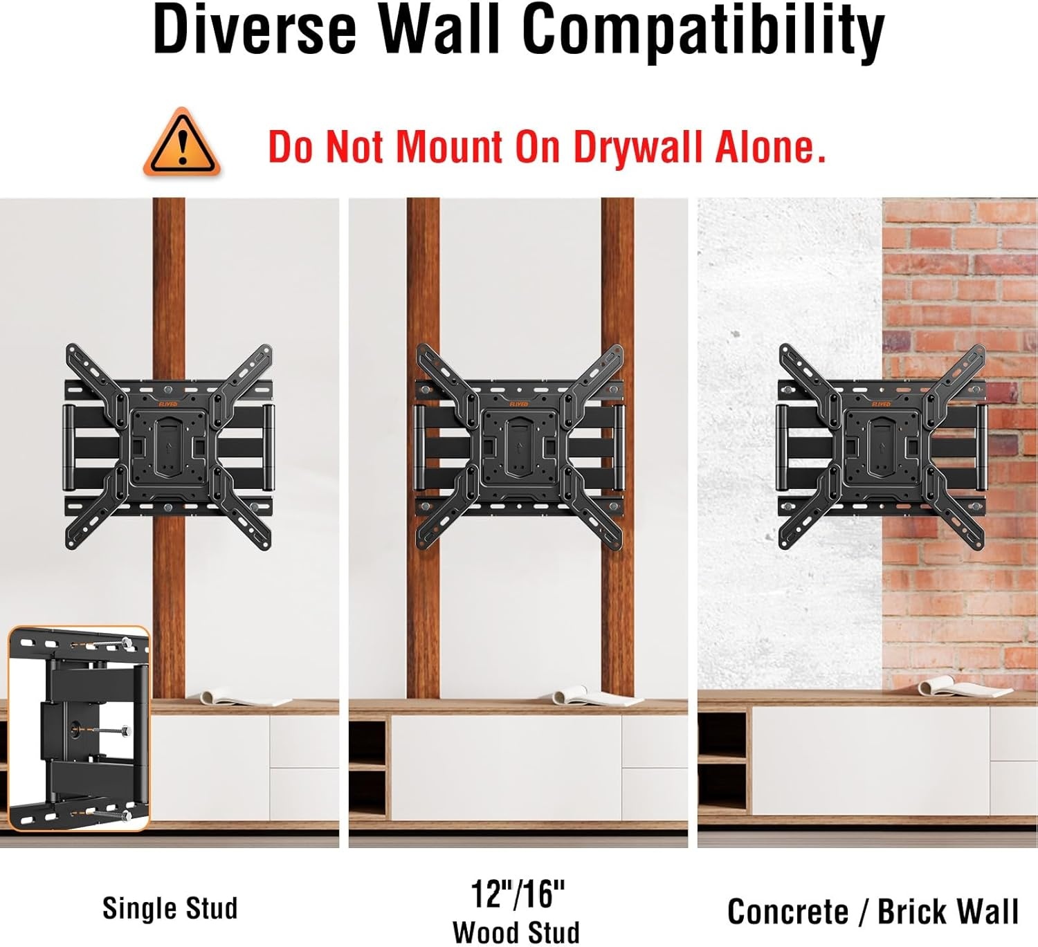 image:imageELIVED TV Wall Mount for Most 3782 Inch OLED QLED TVs 8 Ball Bearings Smooth Swivel Extend for Ultra Slim TVs Full Motion Wall Mount TV Bracket Max VESA 600x400mm 100 lbs Fits 16 Wood StudsTV 2660 Ultra Slim