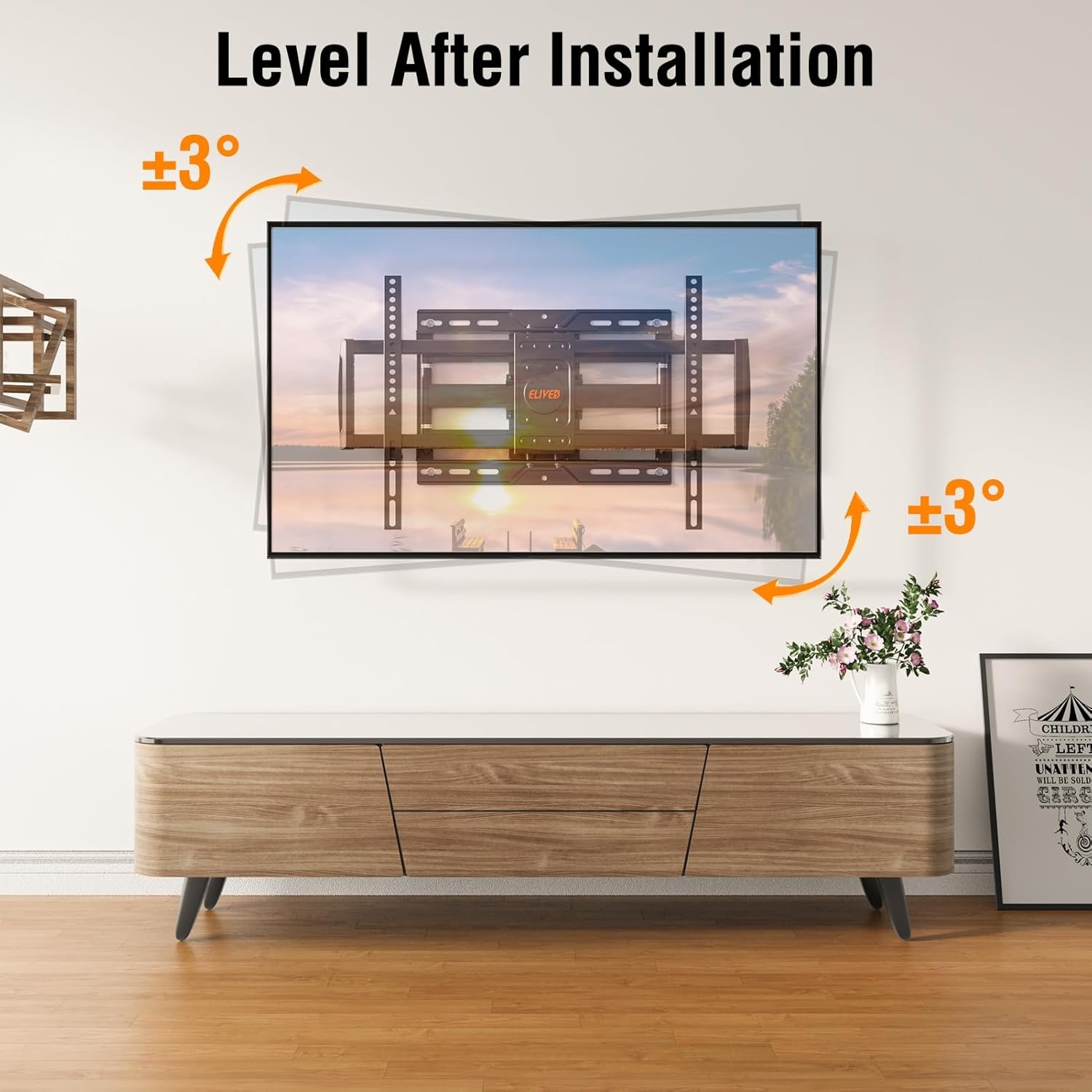 image:imageELIVED TV Wall Mount for Most 3782 Inch OLED QLED TVs 8 Ball Bearings Smooth Swivel Extend for Ultra Slim TVs Full Motion Wall Mount TV Bracket Max VESA 600x400mm 100 lbs Fits 16 Wood StudsTV 3782 Smooth Motion