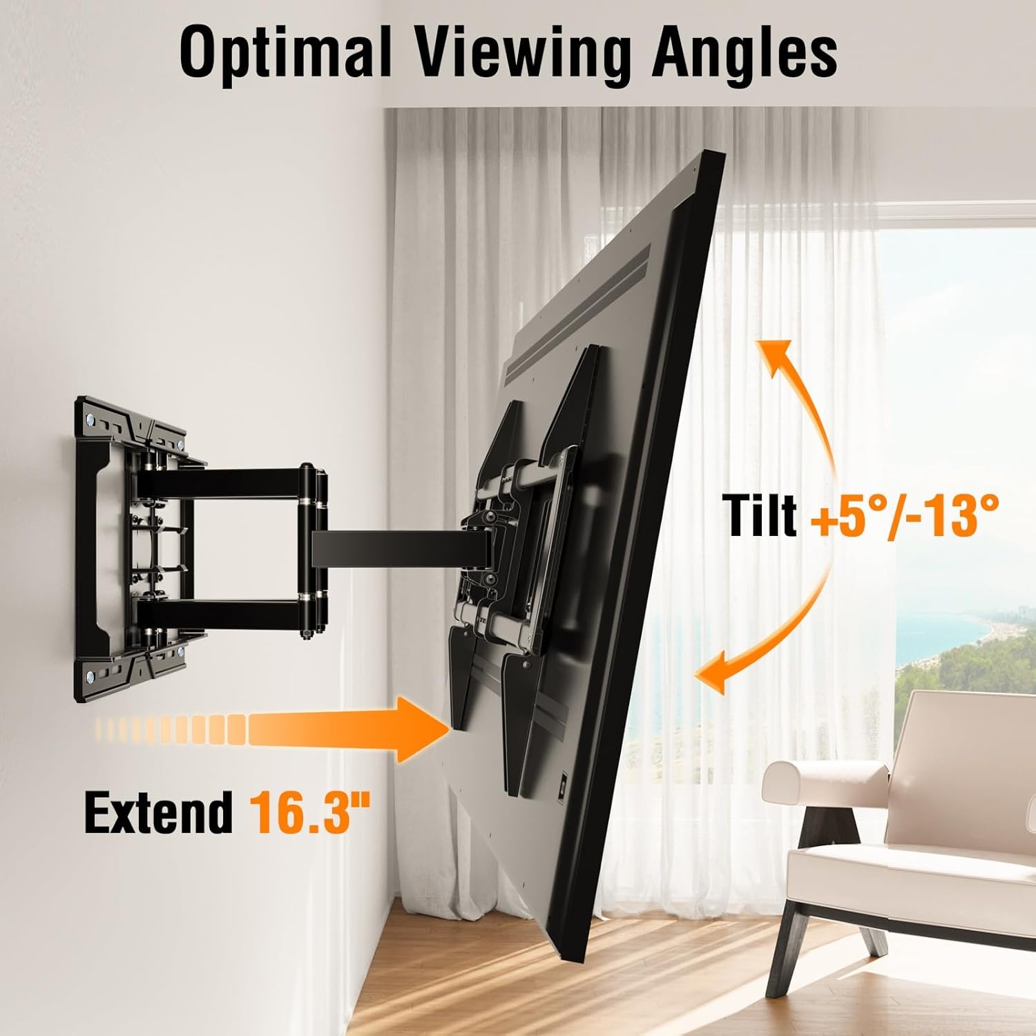 image:imageELIVED TV Wall Mount for Most 3782 Inch OLED QLED TVs 8 Ball Bearings Smooth Swivel Extend for Ultra Slim TVs Full Motion Wall Mount TV Bracket Max VESA 600x400mm 100 lbs Fits 16 Wood StudsTV 3782 Smooth Motion