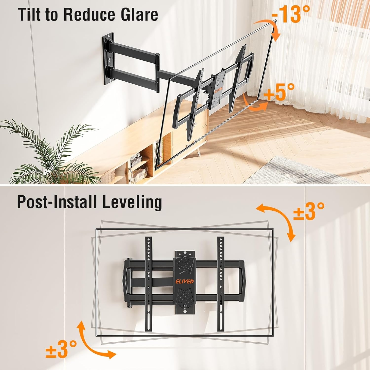image:imageELIVED Tilting TV Wall Mount for Most 3785 TVs Up to 132 lbs Low Profile Tilt Mount Fits 241816 Wood Studs SpaceSaving Wall Mount tv Bracket Max VESA 600x400mmTV 4275 Arm 32
