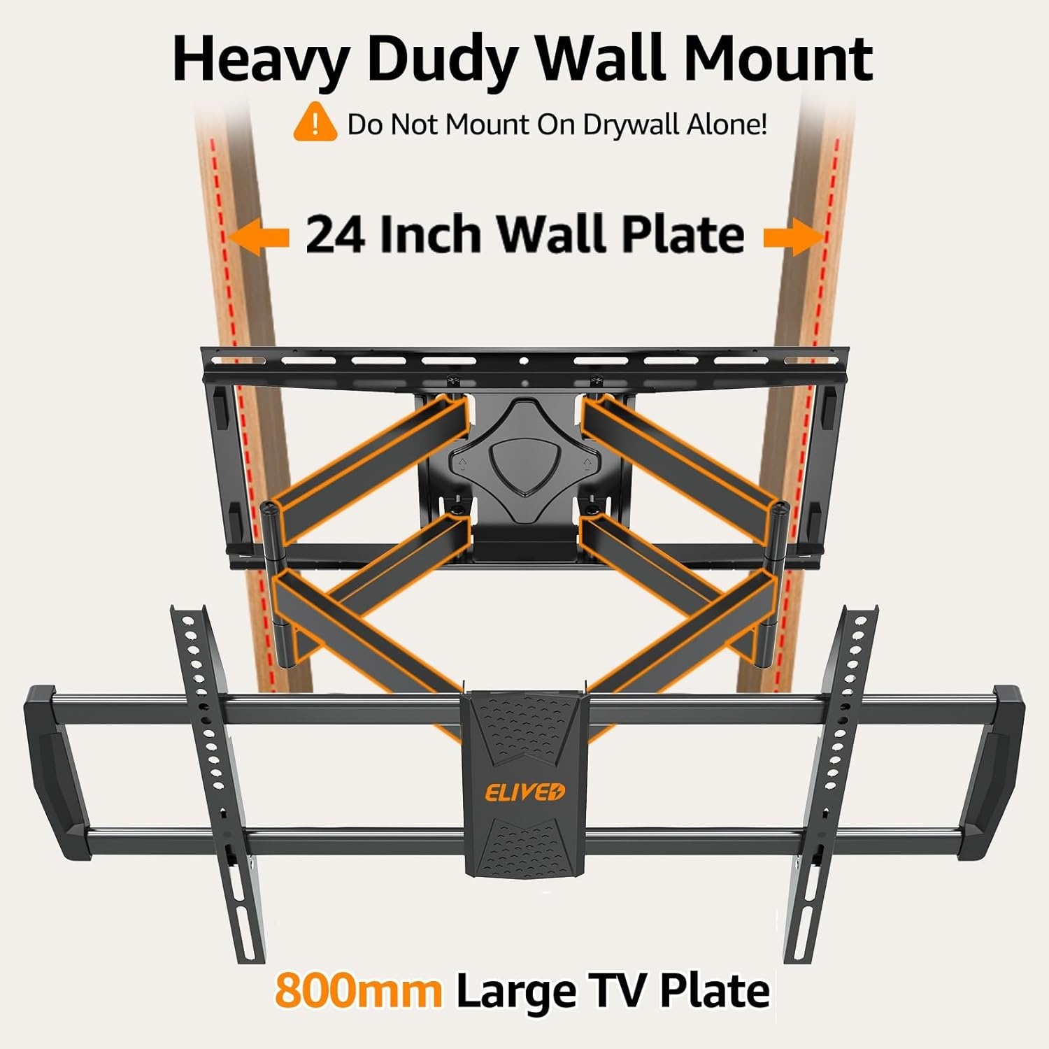image:imageELIVED Tilting TV Wall Mount for Most 3785 TVs Up to 132 lbs Low Profile Tilt Mount Fits 241816 Wood Studs SpaceSaving Wall Mount tv Bracket Max VESA 600x400mmTV 4290 Arm 244