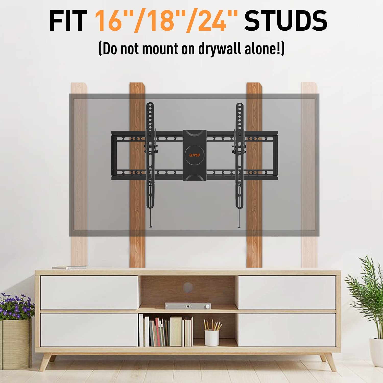 image:imageELIVED UL Listed TV Wall Mount for Most 3775 Inch Flat Screen Curved TVs Universal Tilting Mount fits 16 18 24 Studs Low Profile TV Bracket Max VESA 600x400mm Loading Capacity 99 lbs 45kg