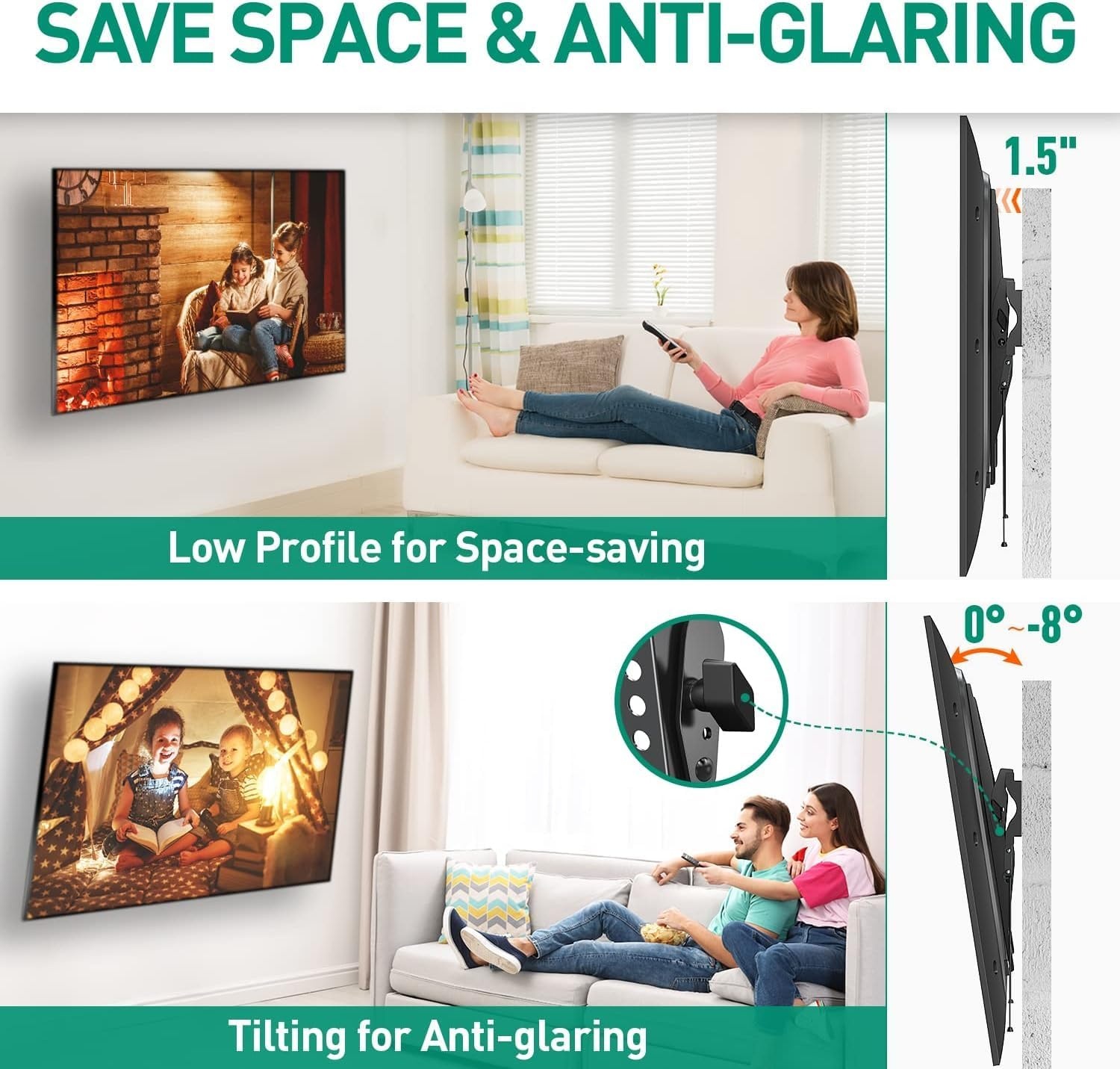image:imageELIVED UL Listed Tilting TV Wall Mount Bracket Universal TV Mount Low Profile for 2655 Inch Flat Screen tvs Easy to Install with Tilting Knob Fits 1216 Studs Max VESA 400x400mm 99 lbs