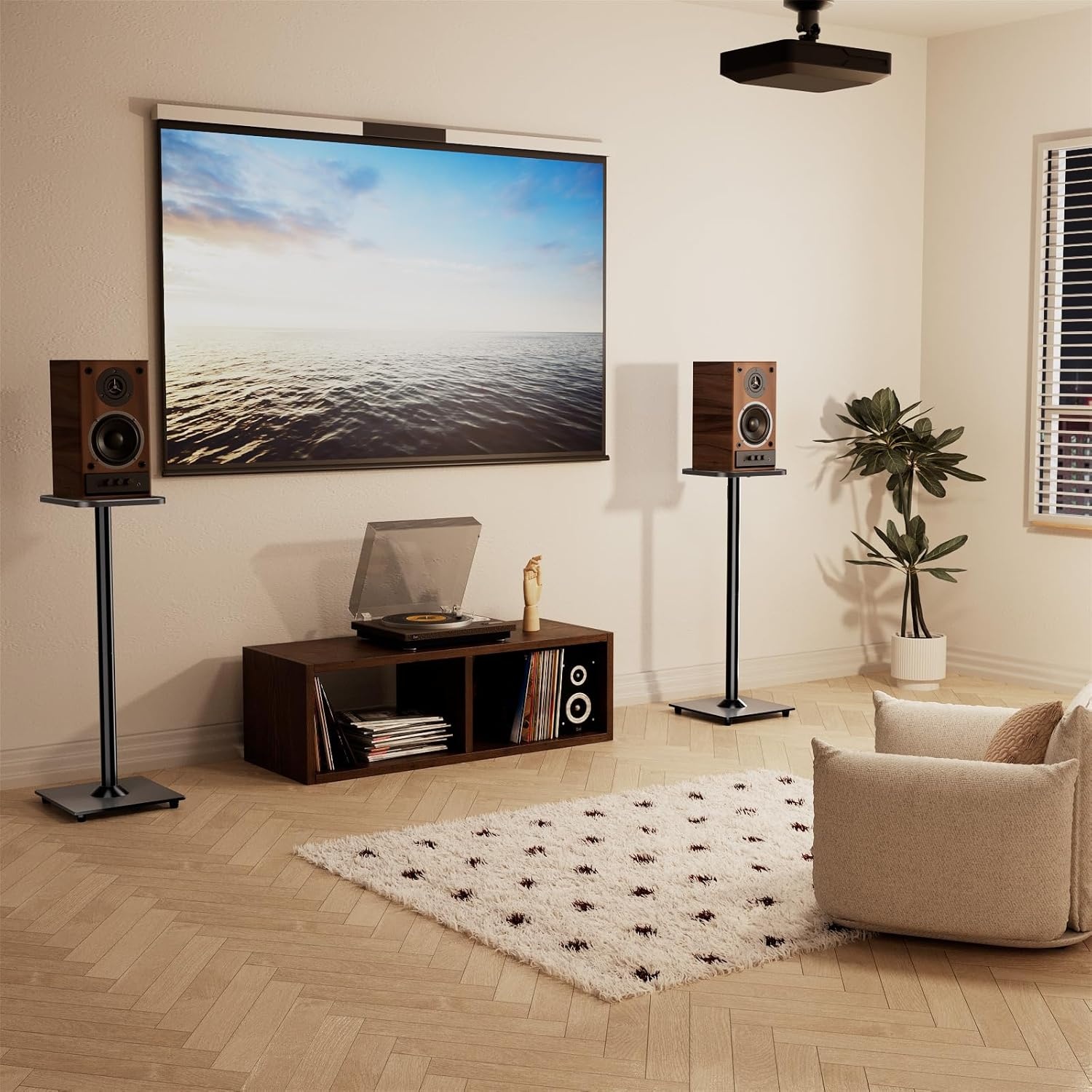 image:imageELIVED Universal Speaker Stand Pair 31 Inch Height Bookshelf Speaker Stands for Satellite Speaker Large Speaker Up to 22 lbs Surround Sound Speaker Stand with Cable Management BlackHeight 31