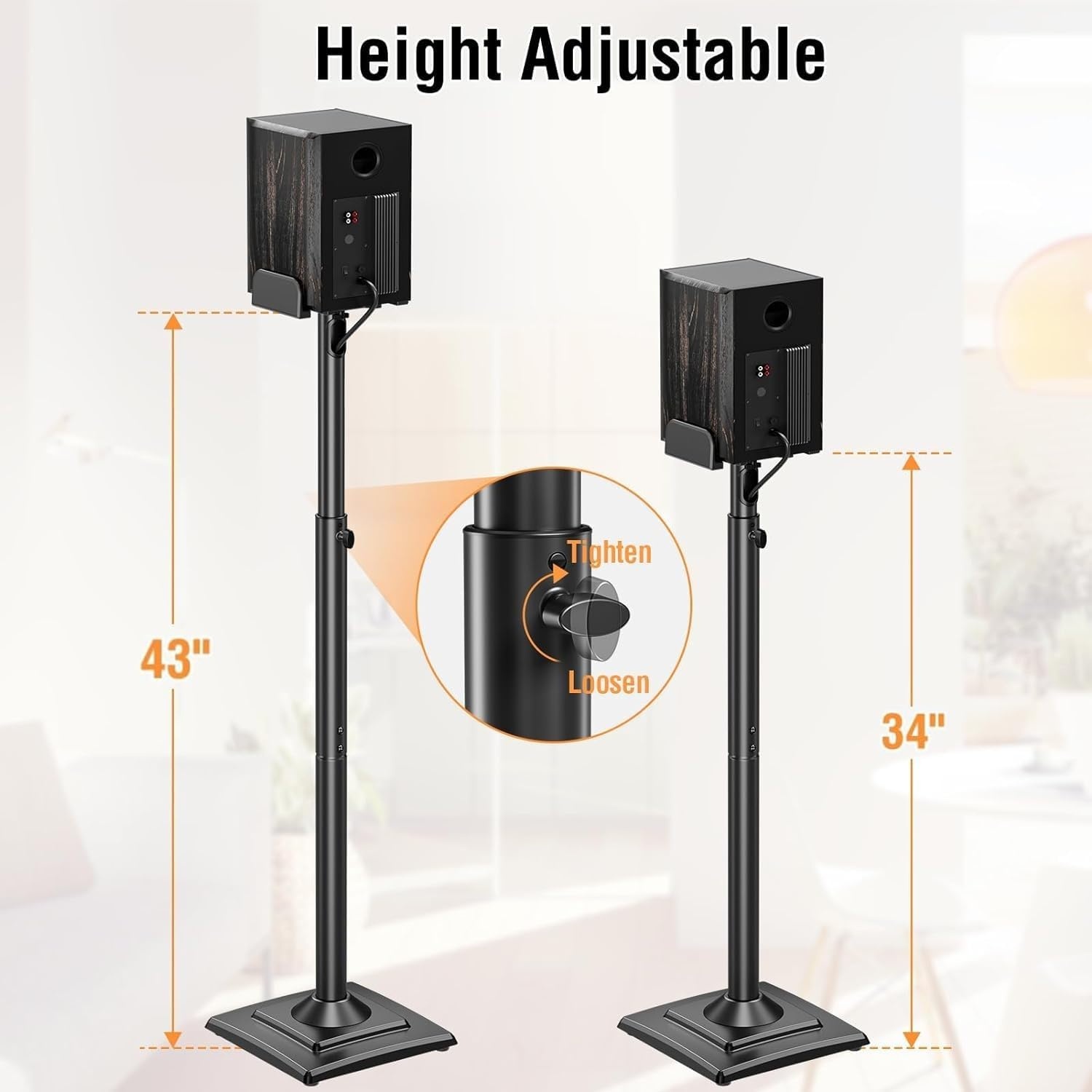 image:imageELIVED Universal Speaker Stand Pair 31 Inch Height Bookshelf Speaker Stands for Satellite Speaker Large Speaker Up to 22 lbs Surround Sound Speaker Stand with Cable Management BlackHeight 34433