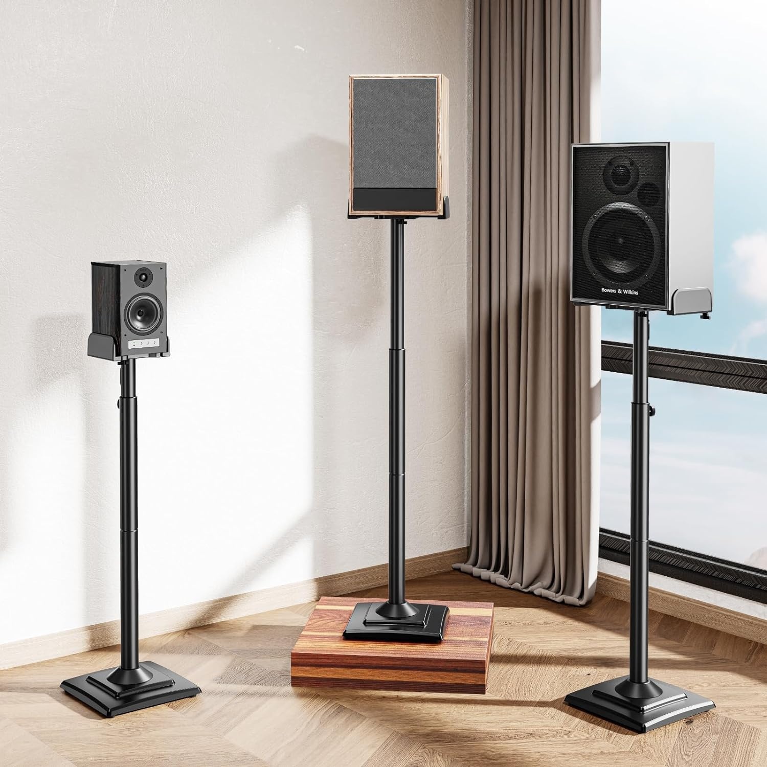 image:imageELIVED Universal Speaker Stand Pair 31 Inch Height Bookshelf Speaker Stands for Satellite Speaker Large Speaker Up to 22 lbs Surround Sound Speaker Stand with Cable Management BlackHeight 34433