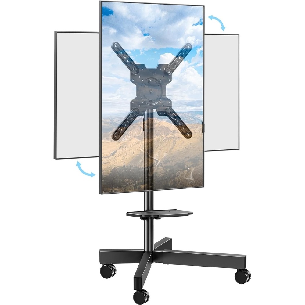 image:imageELIVED Rolling TV Stand for Most 2360 TVs Mobile TV Cart 90 Rotation Landscape to Portrait Height Adjustable Floor TV Stand with Extendable Base Max VESA 400x400mm Up to 77 Lbs