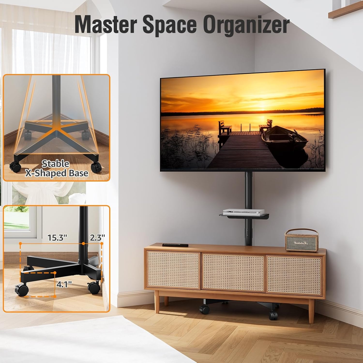 image:imageELIVED Mobile TV Stand for 2360 Inch Flat Screen TVs Tilt TV Cart with Adjustable Shelf amp Locking Wheels Rolling TV Floor Stand Max VESA 400x400mm Portable TV Stand Holds Up to 77lbs
