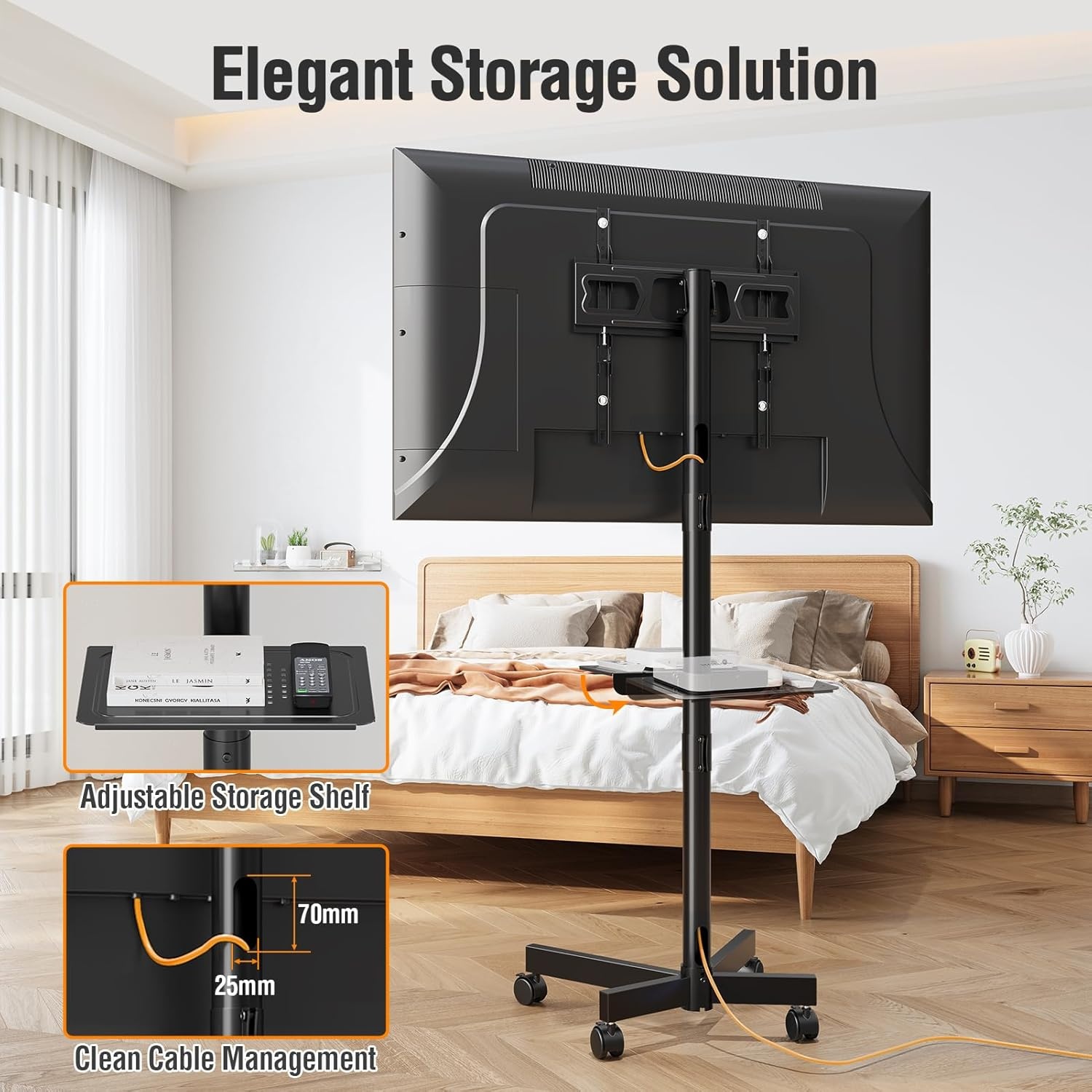 image:imageELIVED Mobile TV Stand for 2360 Inch Flat Screen TVs Tilt TV Cart with Adjustable Shelf amp Locking Wheels Rolling TV Floor Stand Max VESA 400x400mm Portable TV Stand Holds Up to 77lbs