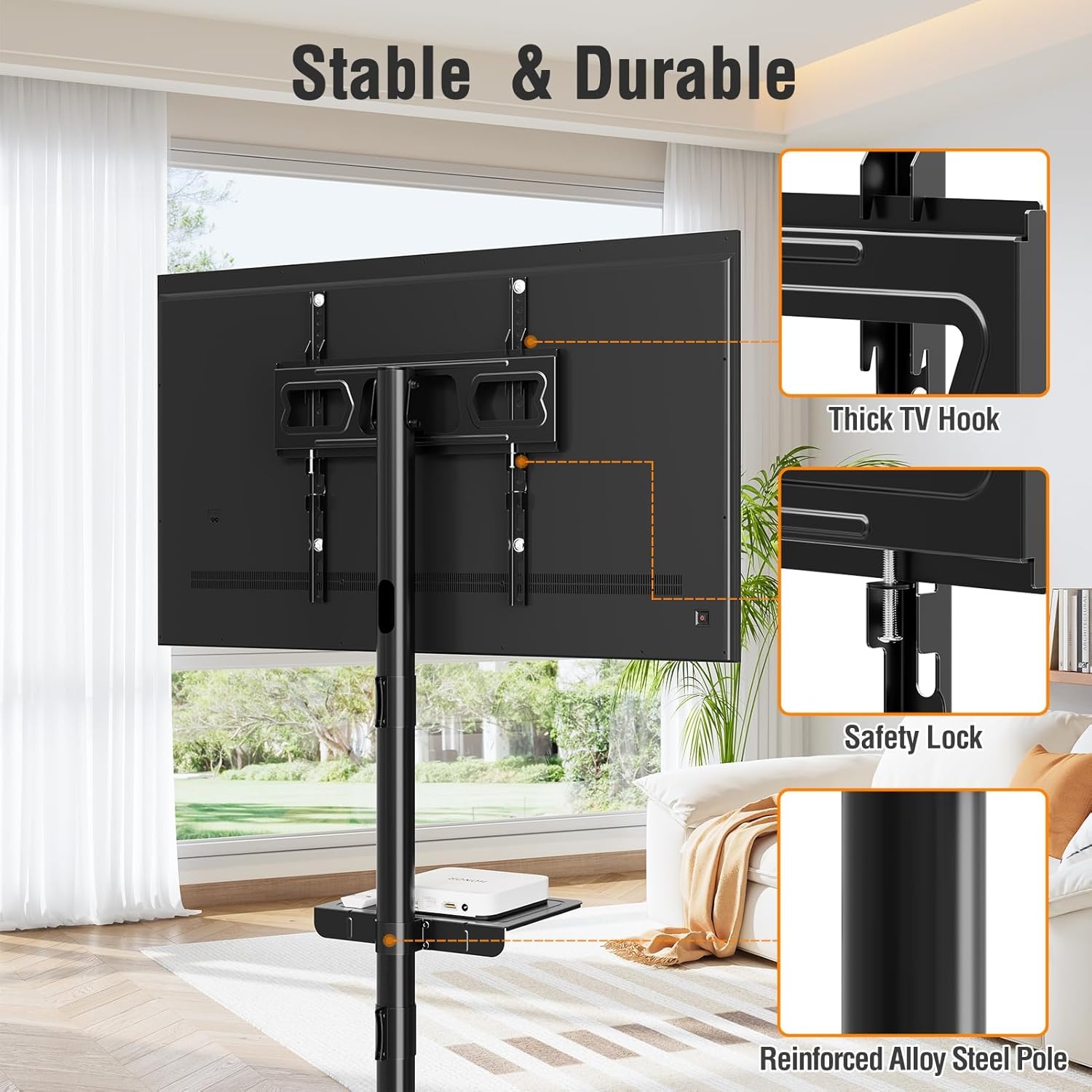 image:imageELIVED Mobile TV Stand for 2360 Inch Flat Screen TVs Tilt TV Cart with Adjustable Shelf amp Locking Wheels Rolling TV Floor Stand Max VESA 400x400mm Portable TV Stand Holds Up to 77lbs