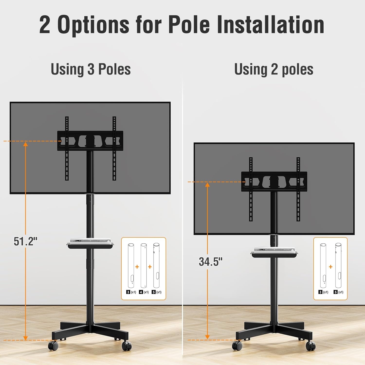 image:imageELIVED Mobile TV Stand for 2360 Inch Flat Screen TVs Tilt TV Cart with Adjustable Shelf amp Locking Wheels Rolling TV Floor Stand Max VESA 400x400mm Portable TV Stand Holds Up to 77lbs