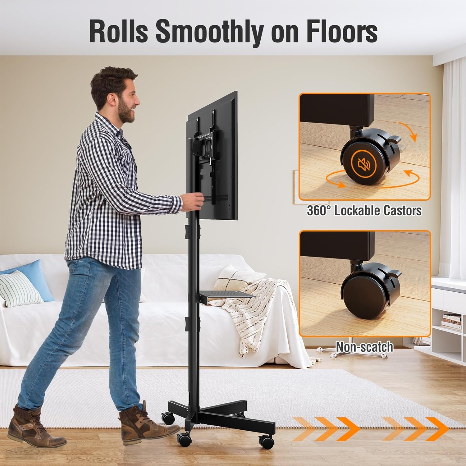 image:imageELIVED Mobile TV Stand for 2360 Inch Flat Screen TVs Tilt TV Cart with Adjustable Shelf amp Locking Wheels Rolling TV Floor Stand Max VESA 400x400mm Portable TV Stand Holds Up to 77lbs
