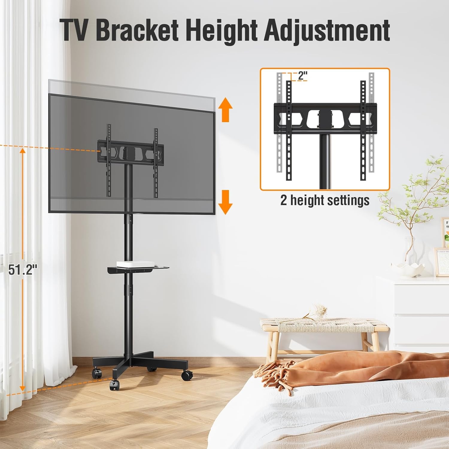 image:imageELIVED Mobile TV Stand for 2360 Inch Flat Screen TVs Tilt TV Cart with Adjustable Shelf amp Locking Wheels Rolling TV Floor Stand Max VESA 400x400mm Portable TV Stand Holds Up to 77lbs