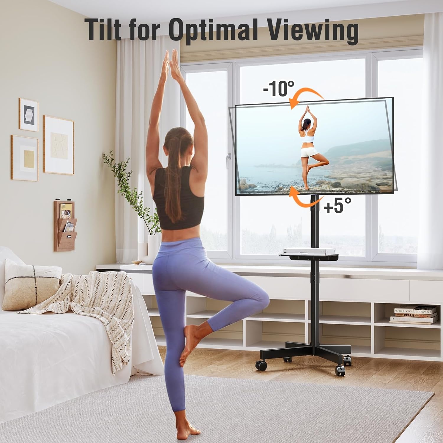 image:imageELIVED Mobile TV Stand for 2360 Inch Flat Screen TVs Tilt TV Cart with Adjustable Shelf amp Locking Wheels Rolling TV Floor Stand Max VESA 400x400mm Portable TV Stand Holds Up to 77lbs