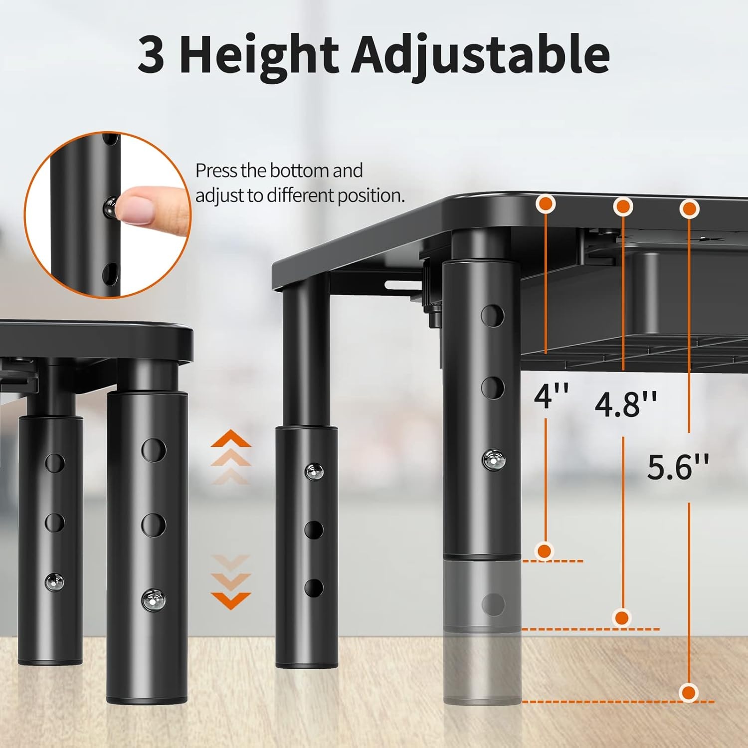 image:imageELIVED 2 Pack Monitor Stand Riser with Drawer 3 Height Adjustable Monitor Stand with Storage Desktop Monitor Riser for Computer Laptop Notebook PrinterBlack