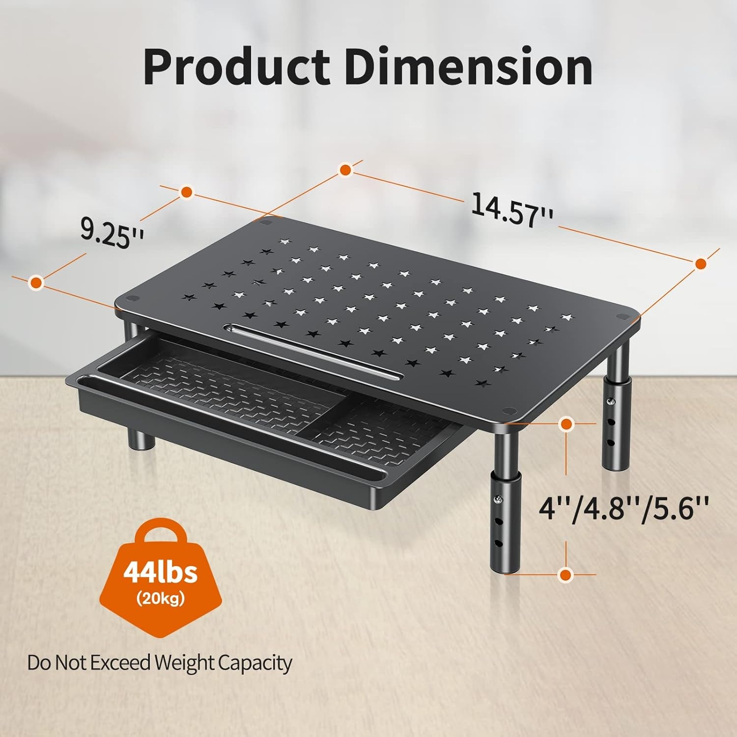 image:imageELIVED 2 Pack Monitor Stand Riser with Drawer 3 Height Adjustable Monitor Stand with Storage Desktop Monitor Riser for Computer Laptop Notebook PrinterBlack