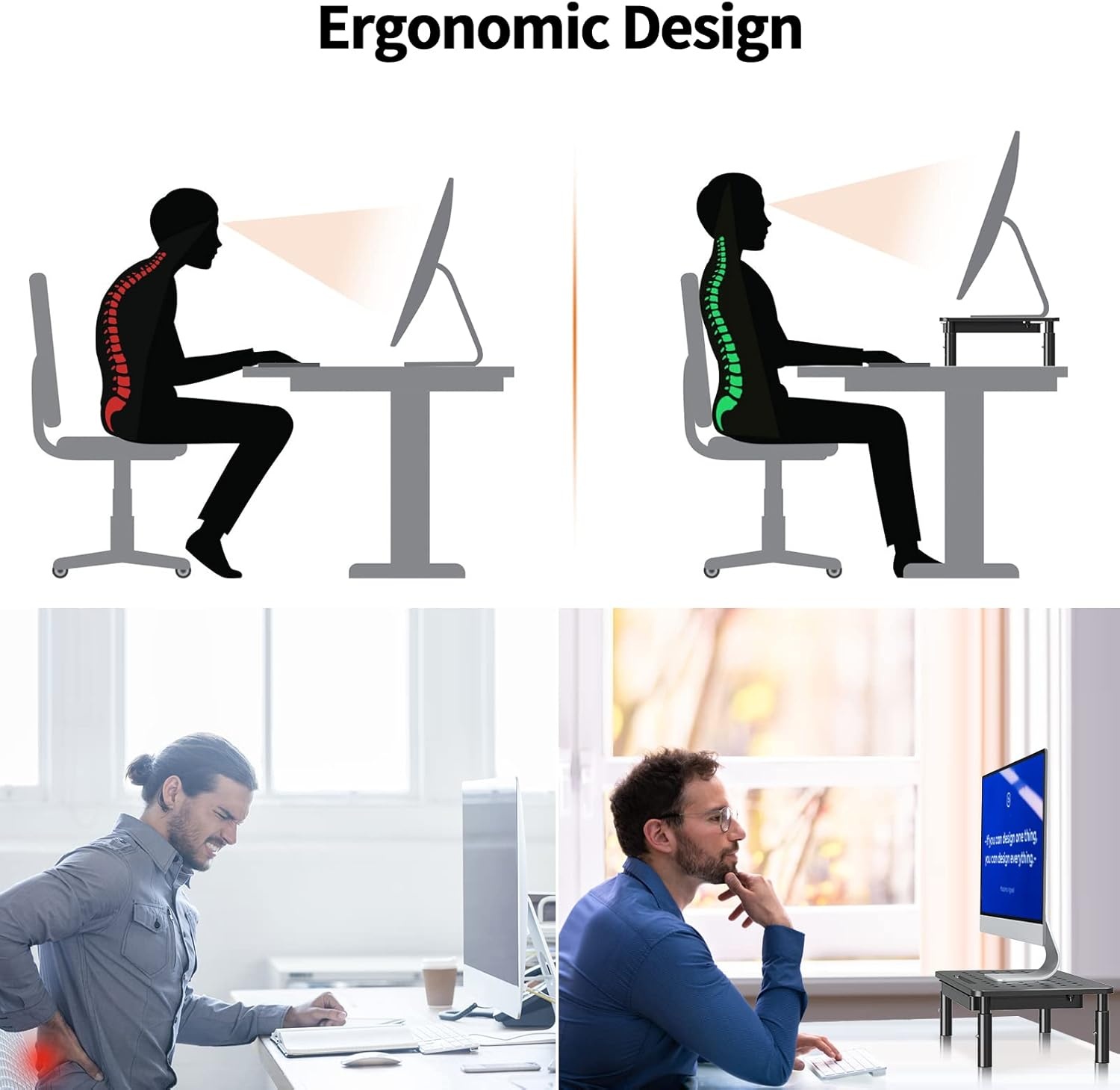 image:imageELIVED 2 Pack Monitor Stand Riser with Drawer 3 Height Adjustable Monitor Stand with Storage Desktop Monitor Riser for Computer Laptop Notebook PrinterBlack