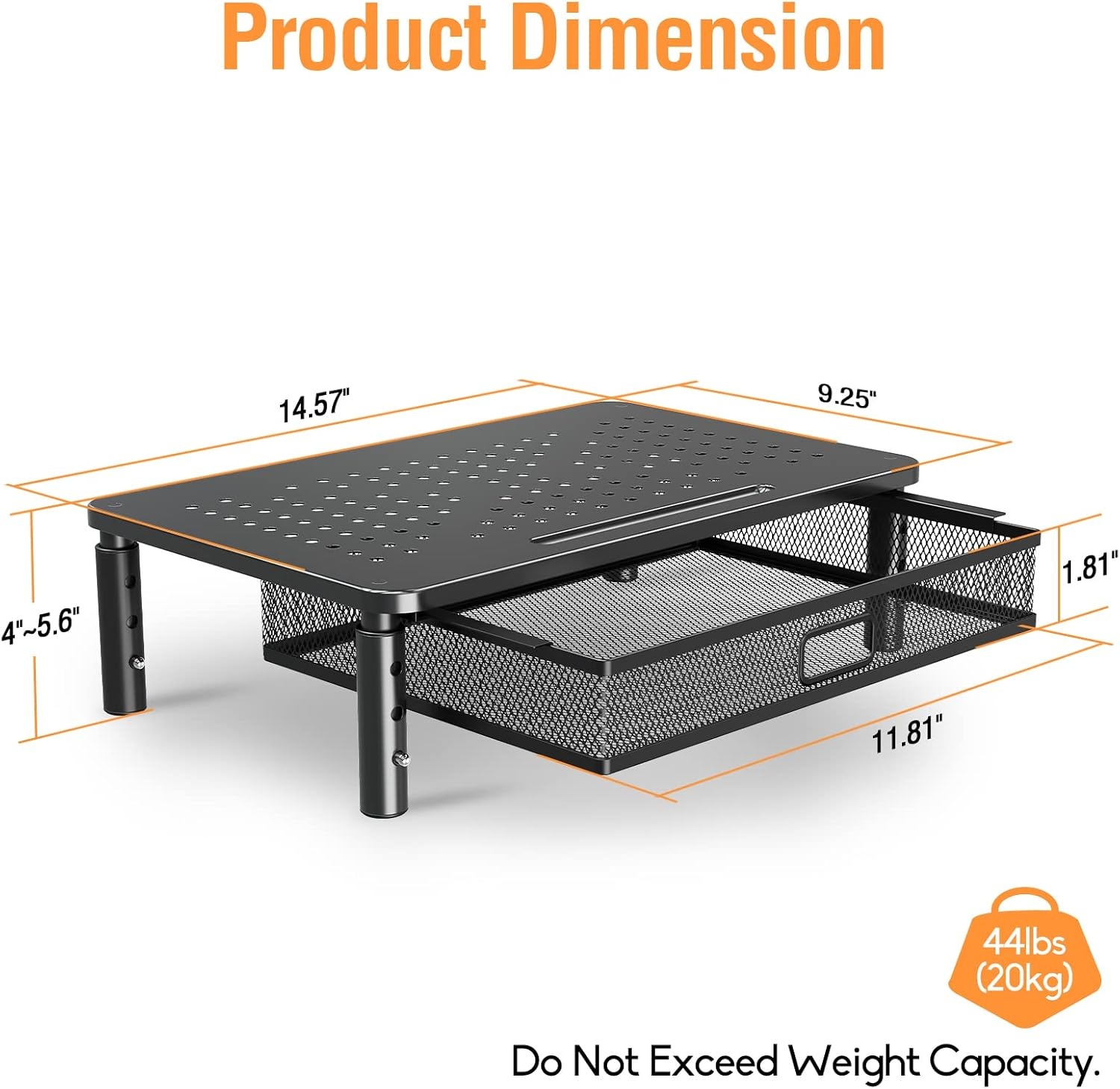 image:imageELIVED 2 Pack Monitor Stand Riser with Drawer 3 Height Adjustable with Larger Storage Space for Home and Office Supplies Metal Desktop Stand for Laptop Computer Printer PC iMac