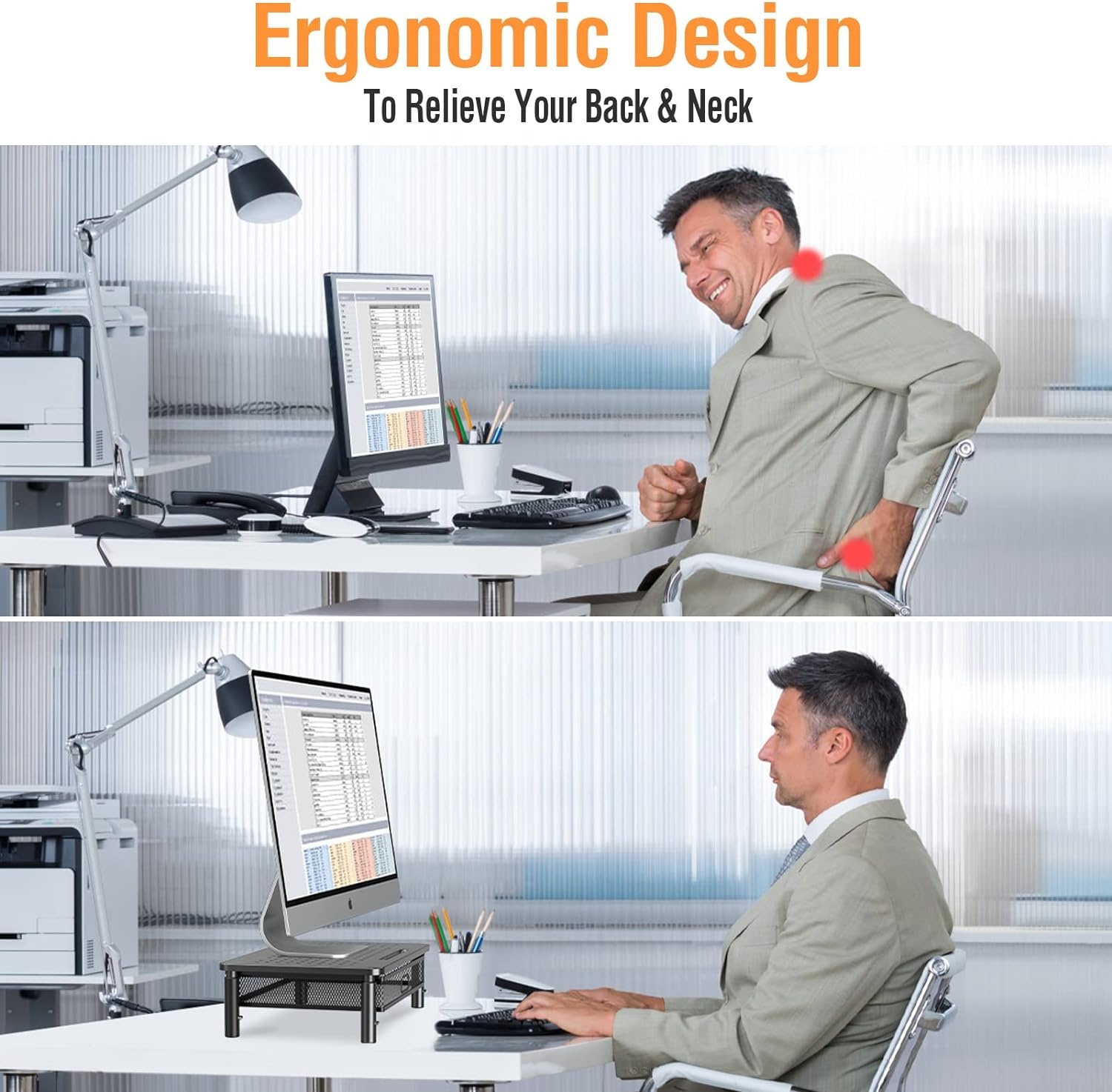 image:imageELIVED 2 Pack Monitor Stand Riser with Drawer 3 Height Adjustable with Larger Storage Space for Home and Office Supplies Metal Desktop Stand for Laptop Computer Printer PC iMac