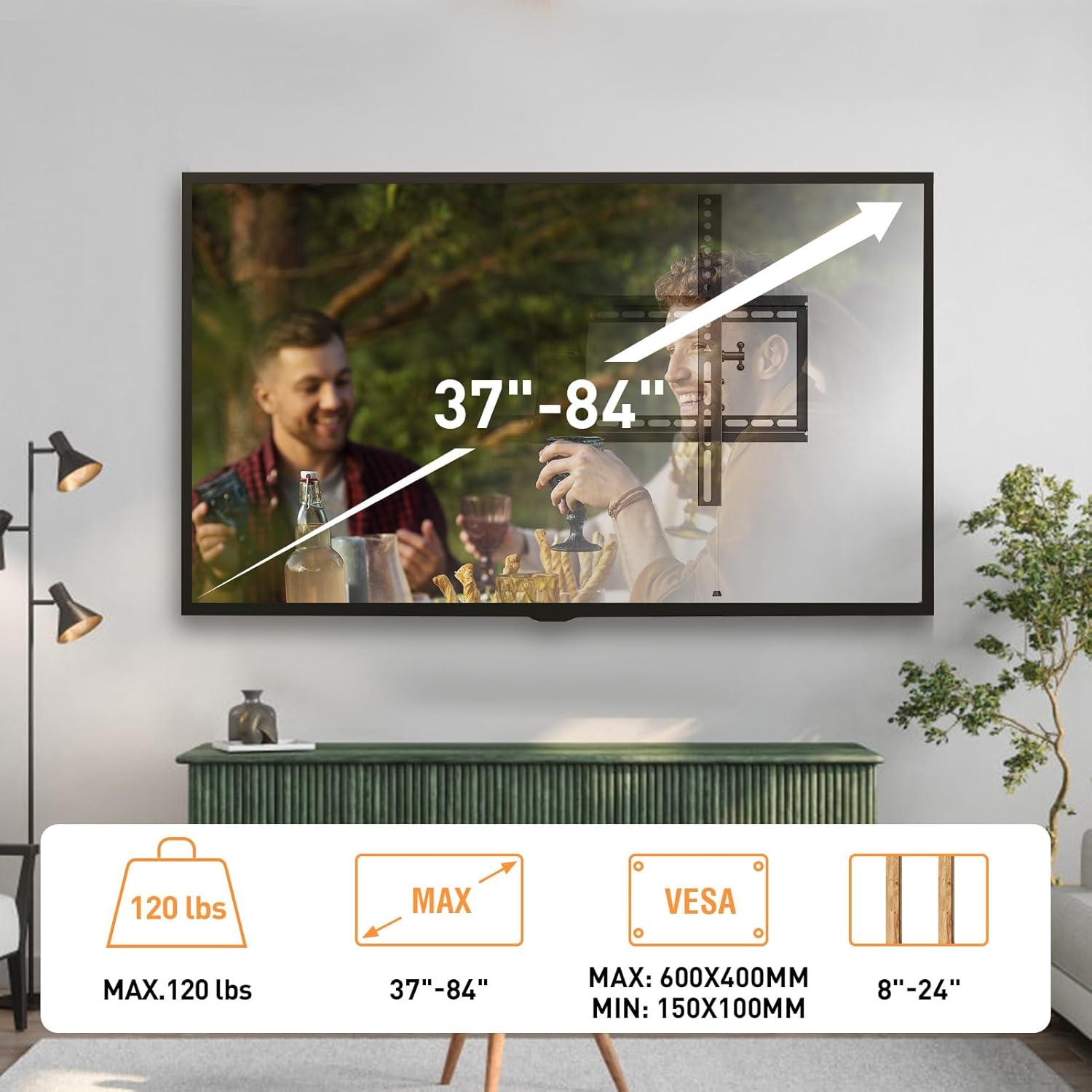image:imageELIVED TV Wall Mount for Most 3784 Inch TVs Max Load Capacity 120 lbs Tilting tv Mount with Level Adjustment Wall Brackets Max VESA 600x400mm Fits 1624 Inch Studs