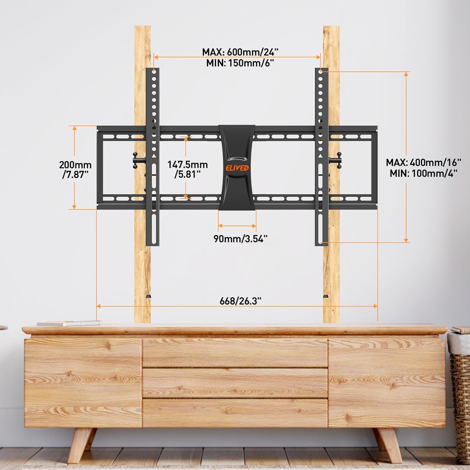 image:imageELIVED TV Wall Mount for Most 3784 Inch TVs Max Load Capacity 120 lbs Tilting tv Mount with Level Adjustment Wall Brackets Max VESA 600x400mm Fits 1624 Inch Studs
