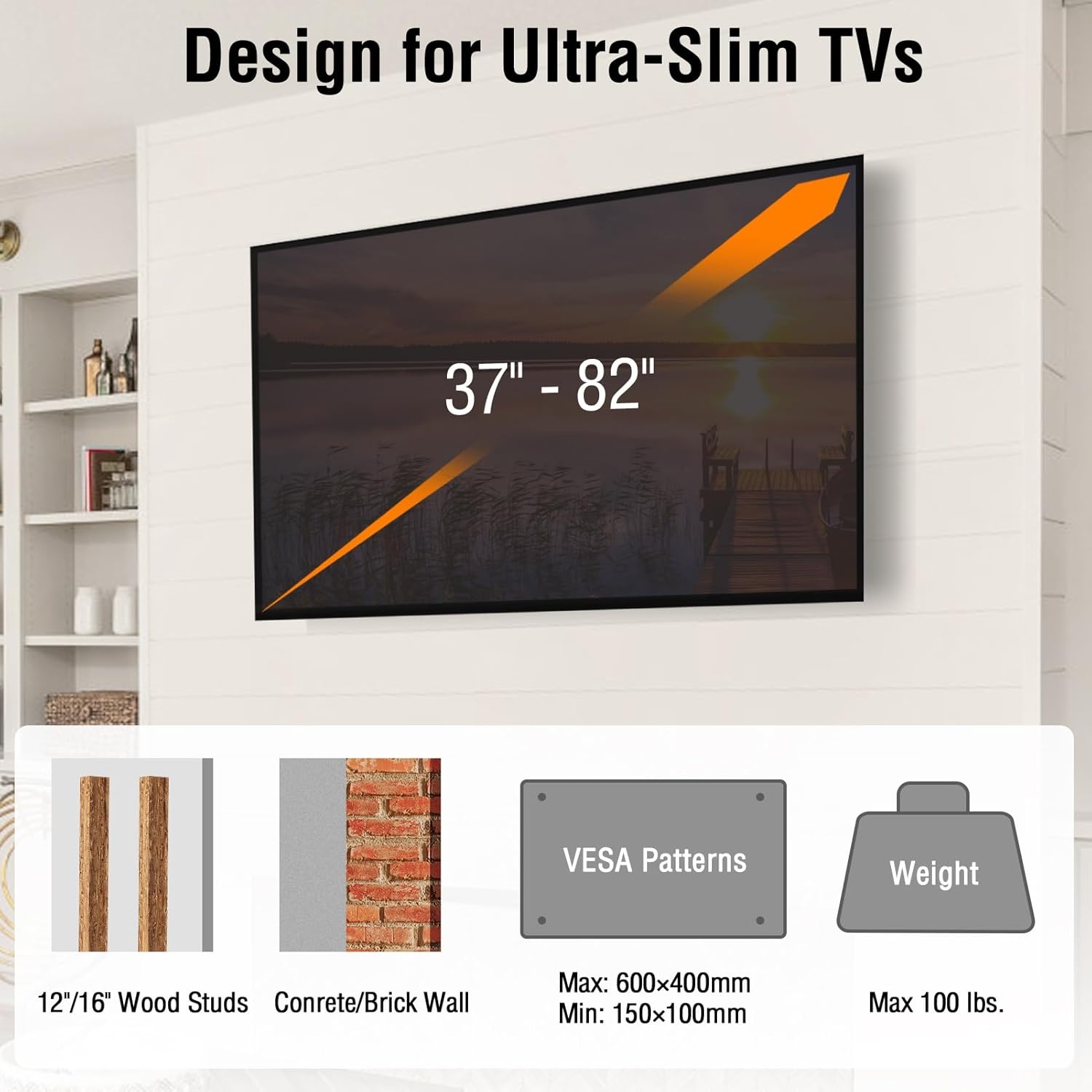 image:imageELIVED Ultra Slim TV Wall Mount for Most 2660 Inch tvs Low Profile TV Mount Full Moiton Wall Mount Bracket Swivel and Tilt Max VESA 400x400mm Holds up to 88 lbs Fits 16 Wood StudsTV 3782 Smooth Motion