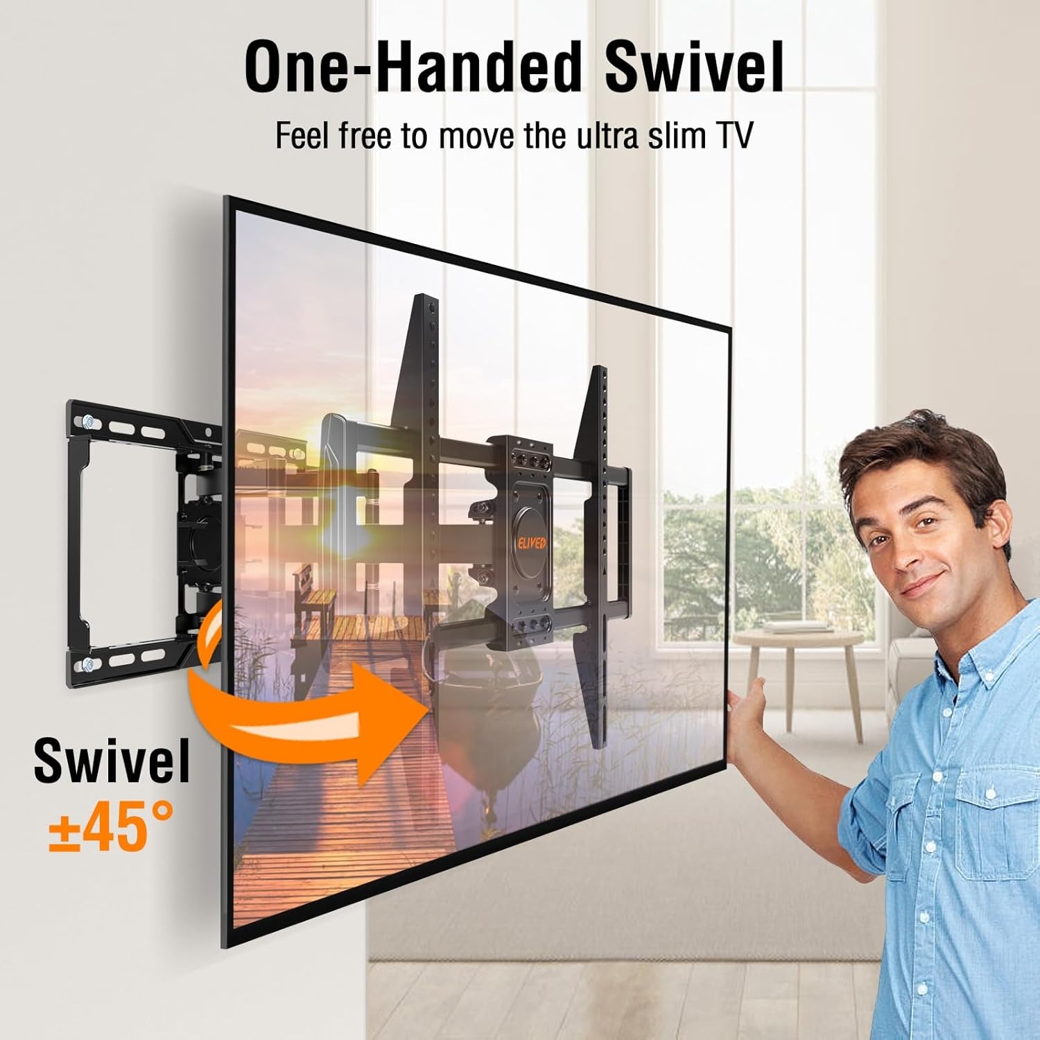 image:imageELIVED Ultra Slim TV Wall Mount for Most 2660 Inch tvs Low Profile TV Mount Full Moiton Wall Mount Bracket Swivel and Tilt Max VESA 400x400mm Holds up to 88 lbs Fits 16 Wood StudsTV 3782 Smooth Motion