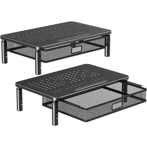 image:imageELIVED 2 Pack Monitor Stand Riser with Drawer 3 Height Adjustable with Larger Storage Space for Home and Office Supplies Metal Desktop Stand for Laptop Computer Printer PC iMac