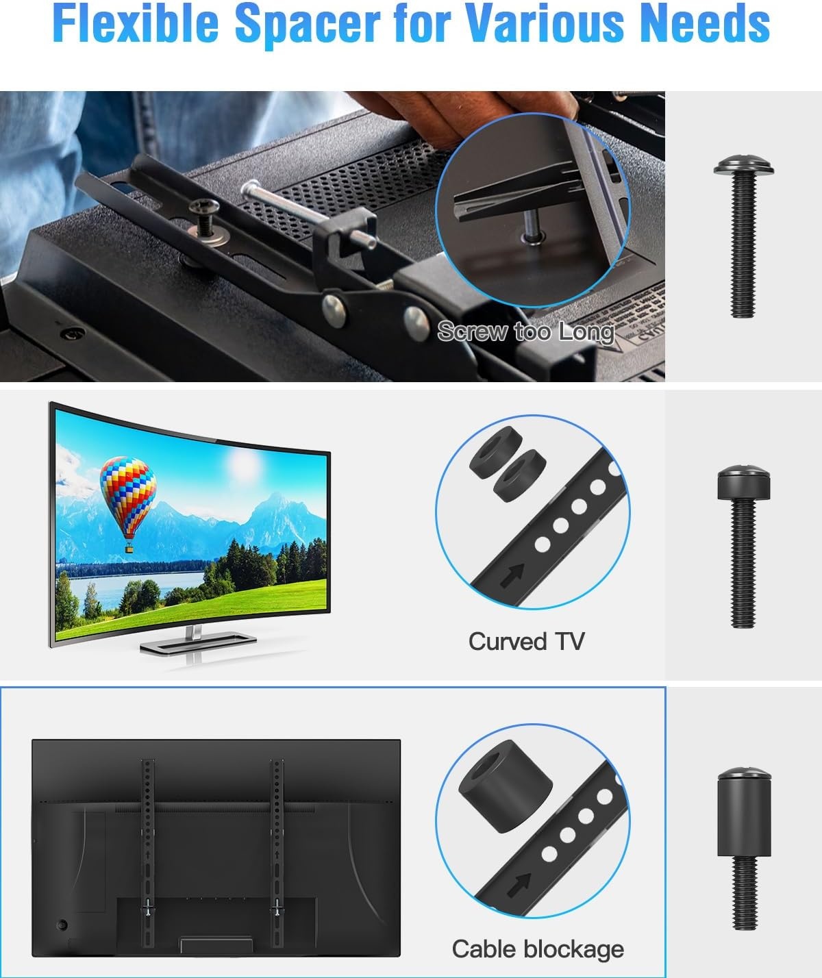 image:imageELIVED Universal TV Mounting Hardware Kit Set with Box Includes M4 M5 M6 M8 Screws Washers Spacers Replacement Screws for TV VESA Mounting Fit Most FlatCurved TVMonitor up to 80 Inch