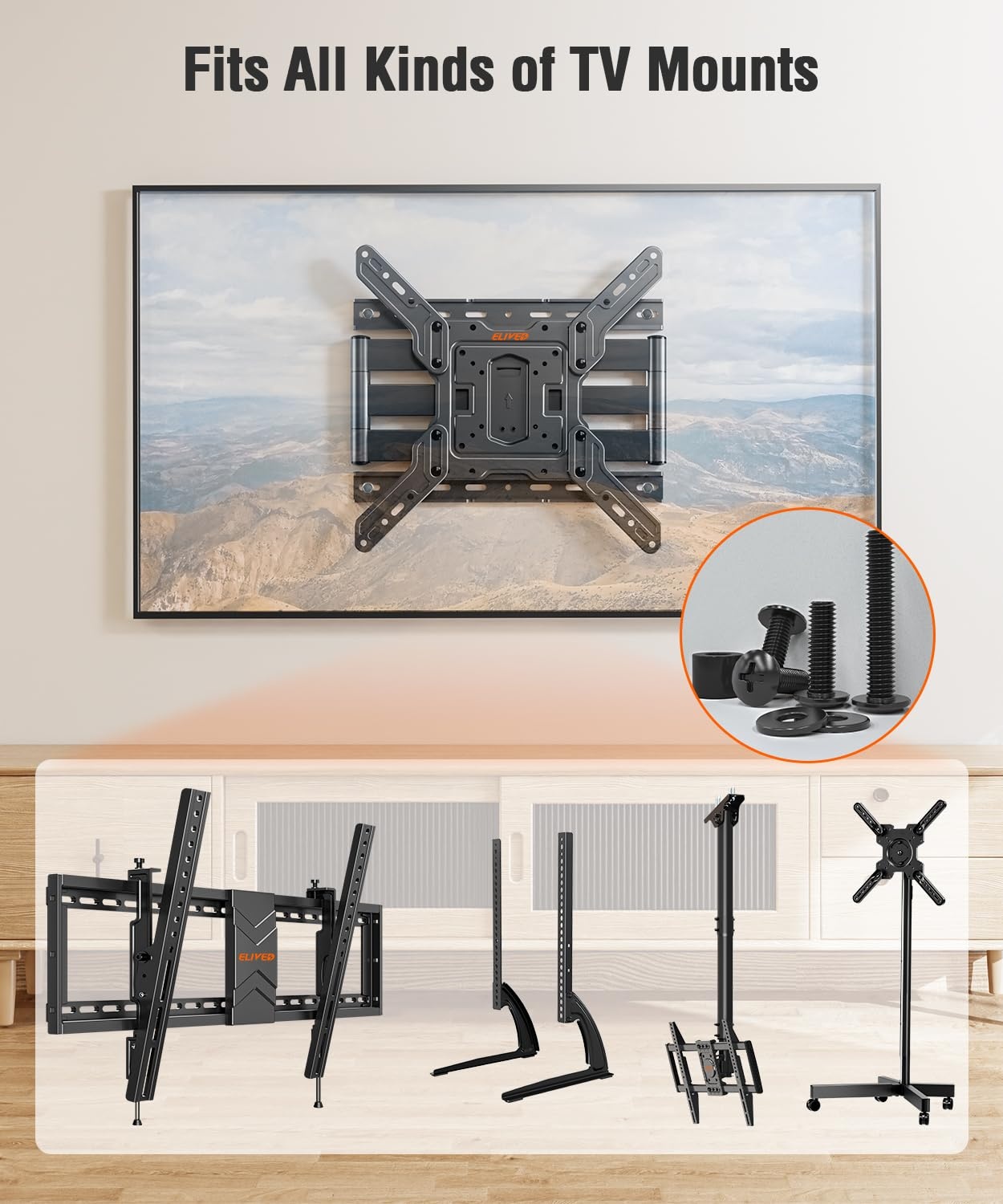 image:imageELIVED Universal TV Mounting Hardware Kit with Box M4 M6 M8 Screws and Washers Spacers Replacement Screws Set for Most Flat Curved TV Monitors