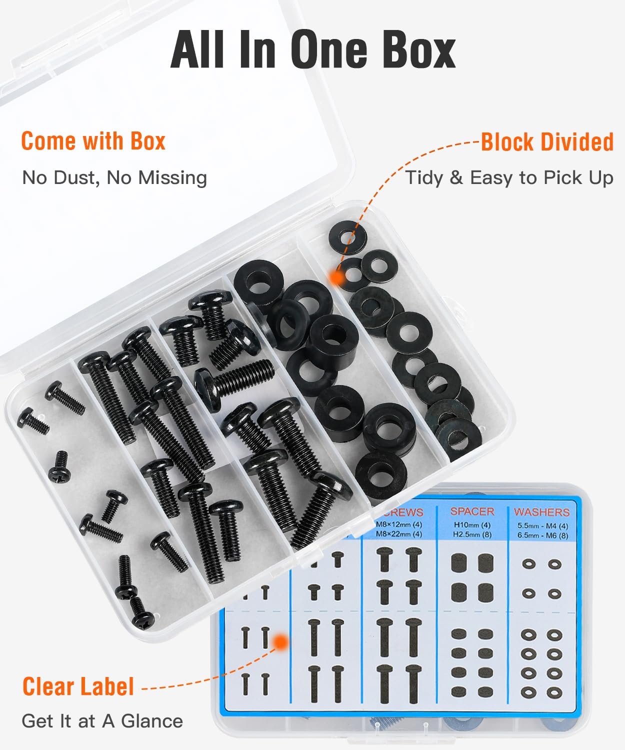 image:imageELIVED Universal TV Mounting Hardware Kit with Box M4 M6 M8 Screws and Washers Spacers Replacement Screws Set for Most Flat Curved TV Monitors